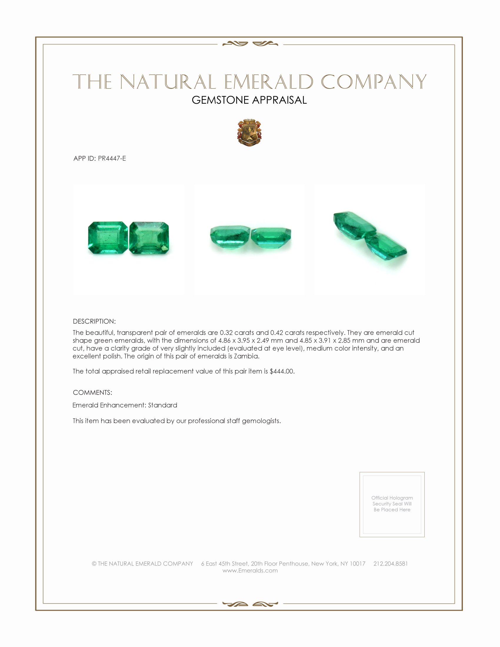 0.74 Ct.Tw. Emerald Pair from Zambia