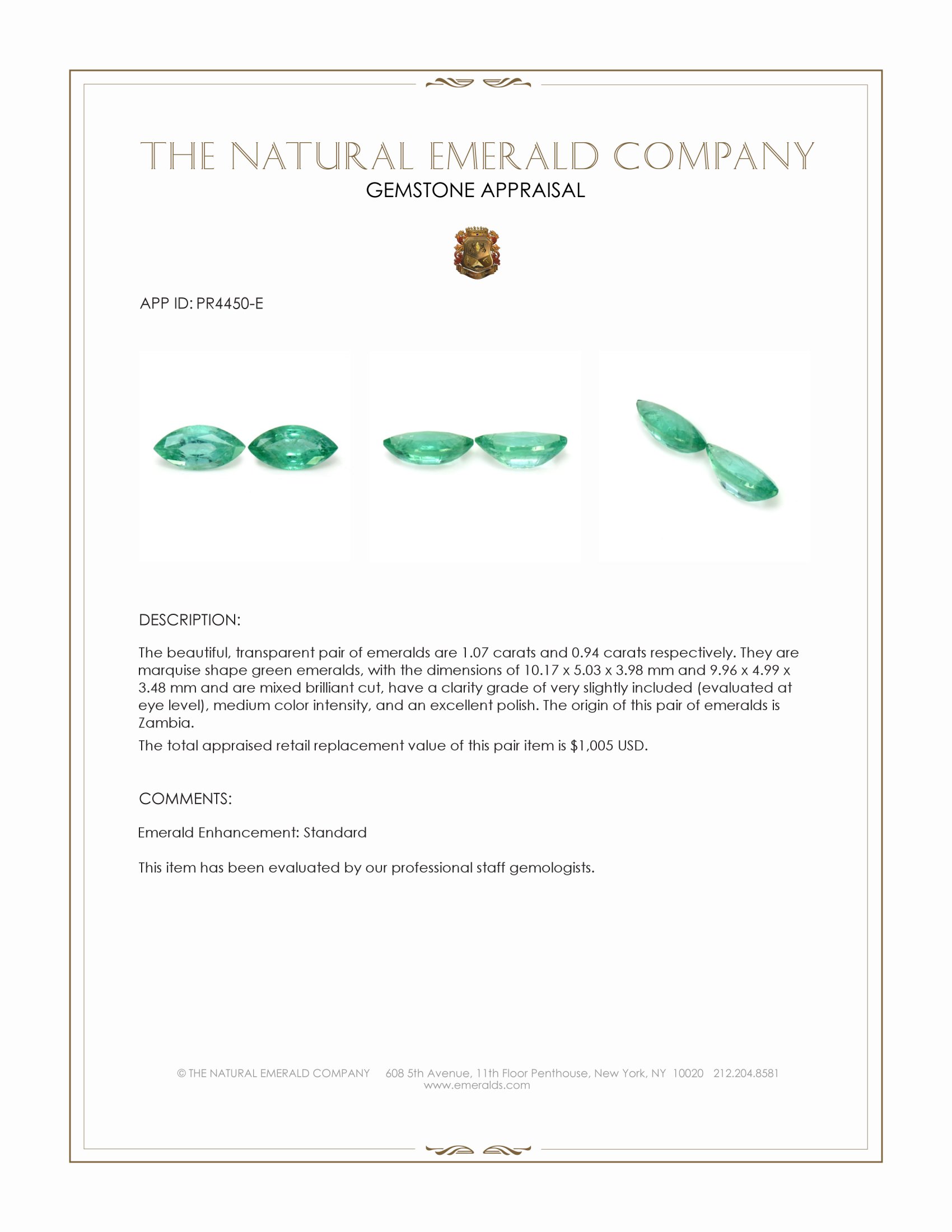 2.01 Ct.Tw. Emerald Pair from Zambia