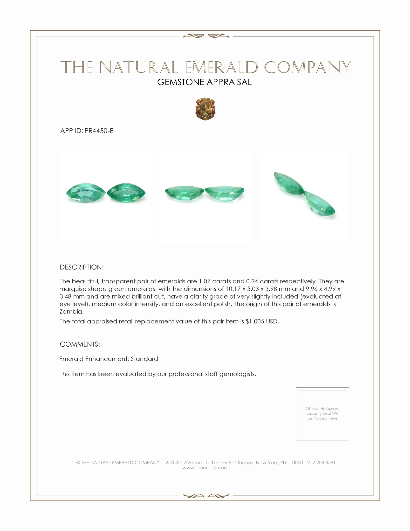 2.01 Ct.Tw. Emerald Pair from Zambia