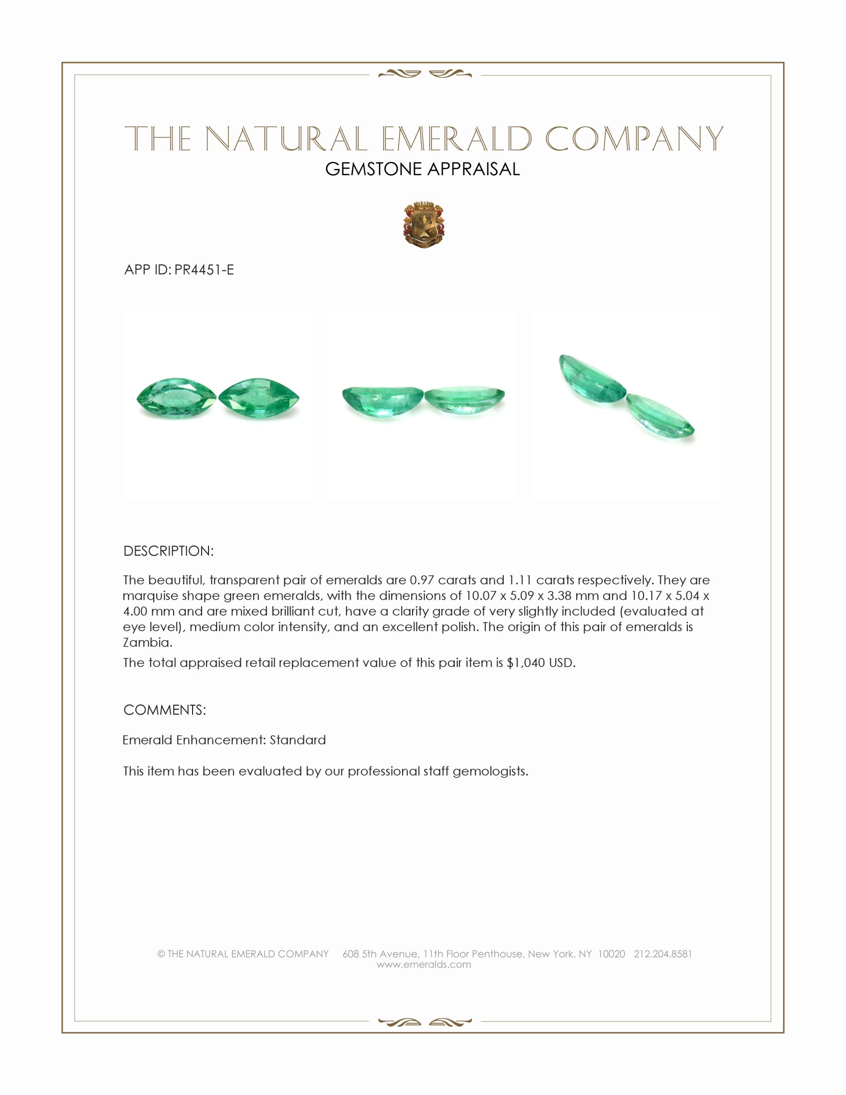 2.08 Ct.Tw. Emerald Pair from Zambia
