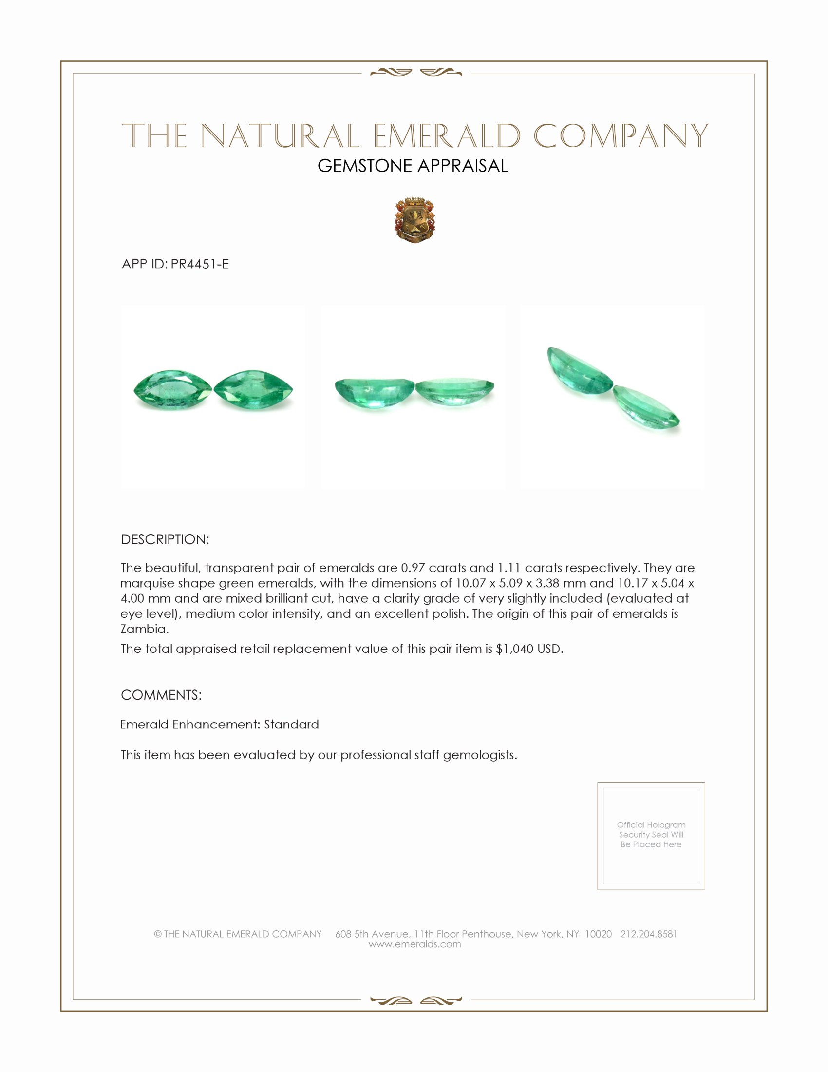 2.08 Ct.Tw. Emerald Pair from Zambia