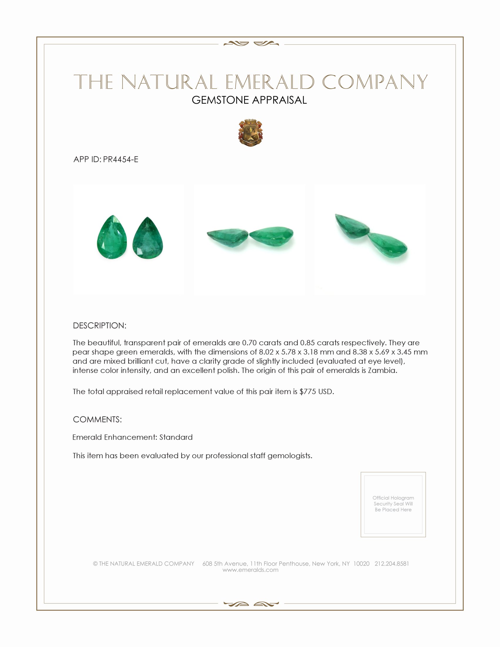 1.55 Ct.Tw. Emerald Pair from Zambia