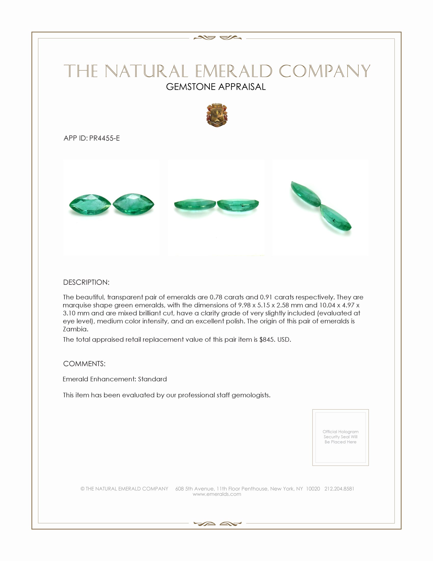 1.69 Ct.Tw. Emerald Pair from Zambia