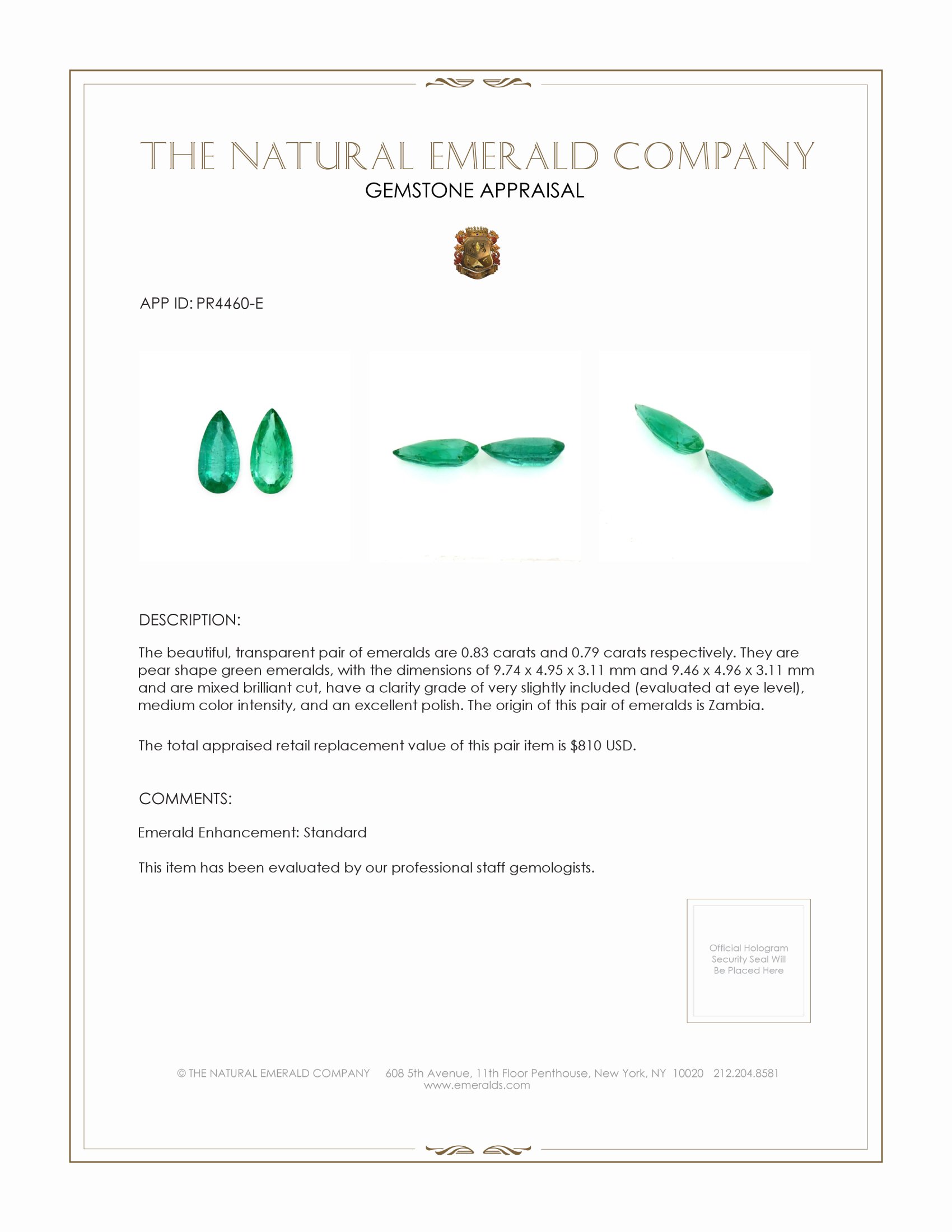 1.62 Ct.Tw. Emerald Pair from Zambia