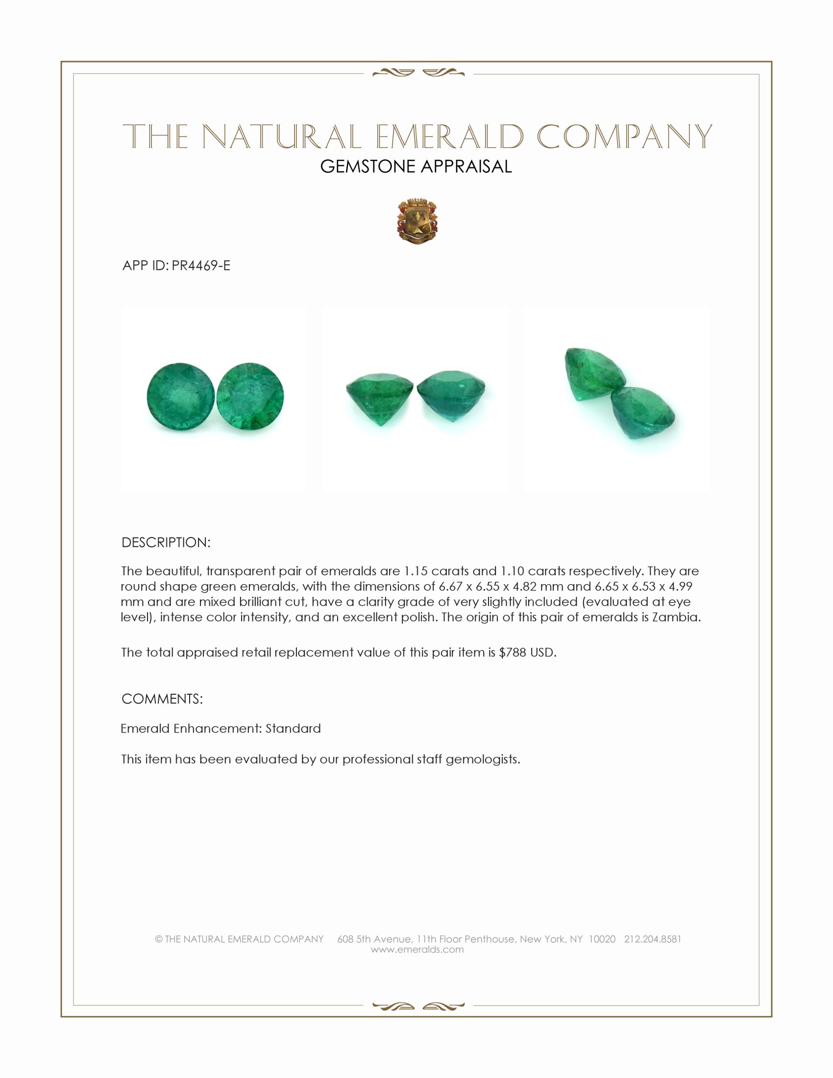 2.25 Ct.Tw. Emerald Pair from Zambia