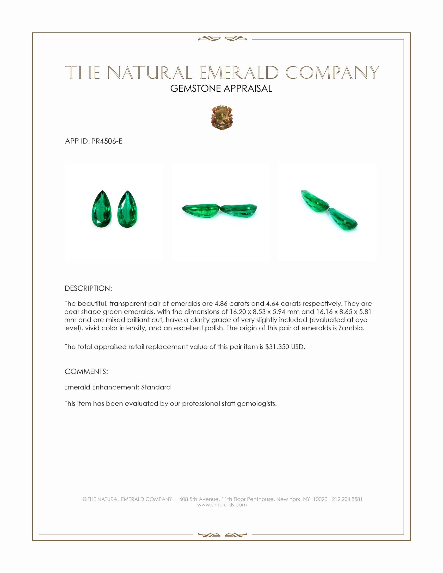 9.50 Ct.Tw. Emerald Pair from Zambia