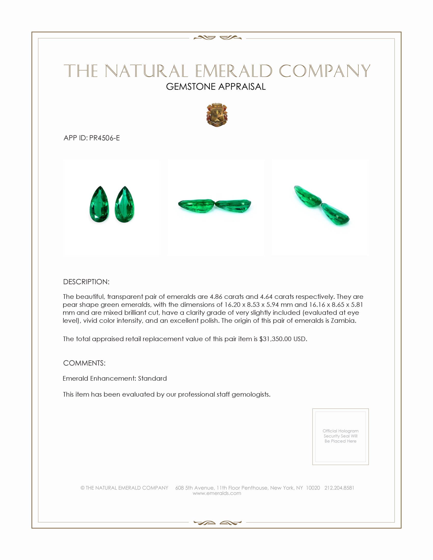 9.50 Ct.Tw. Emerald Pair from Zambia