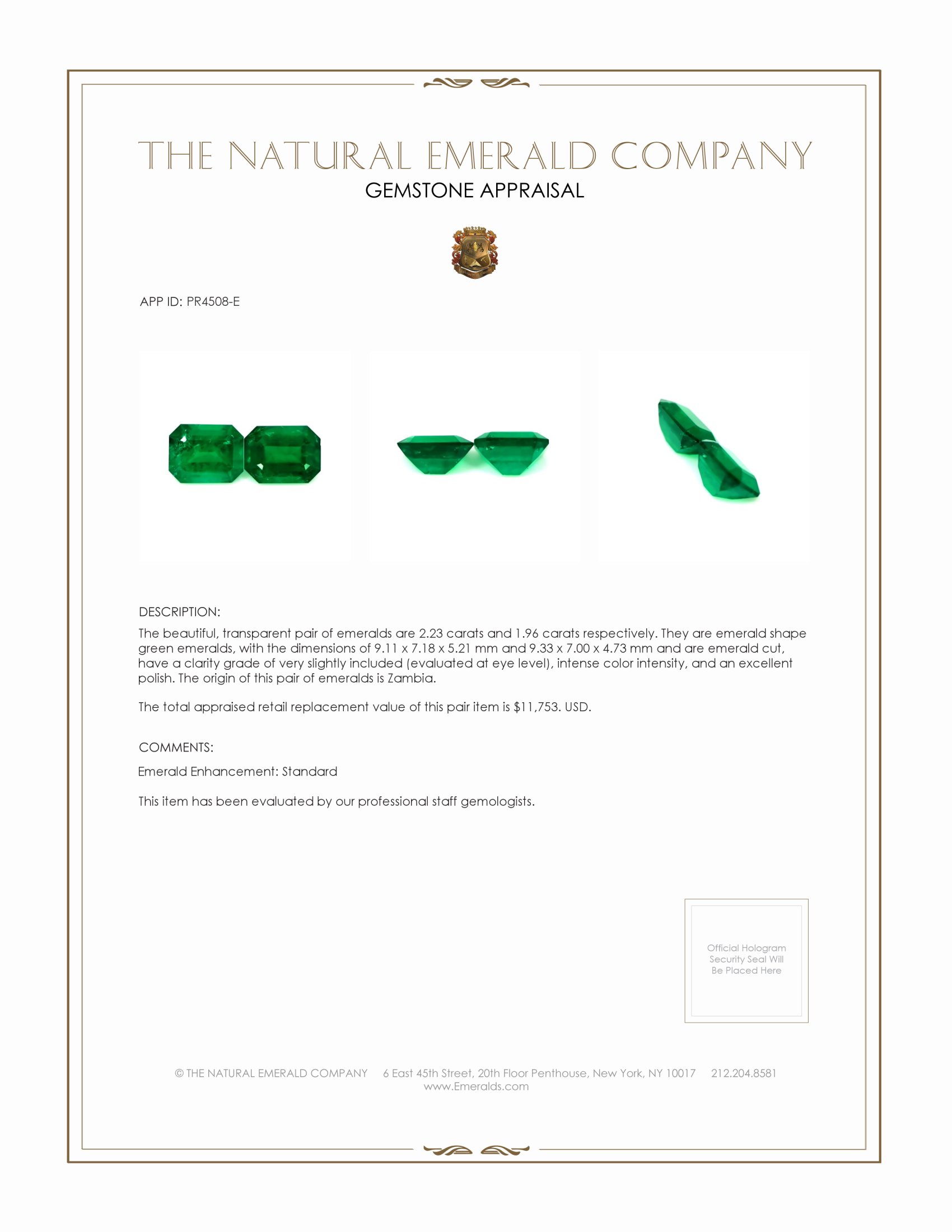 4.19 Ct.Tw. Emerald Pair from Zambia