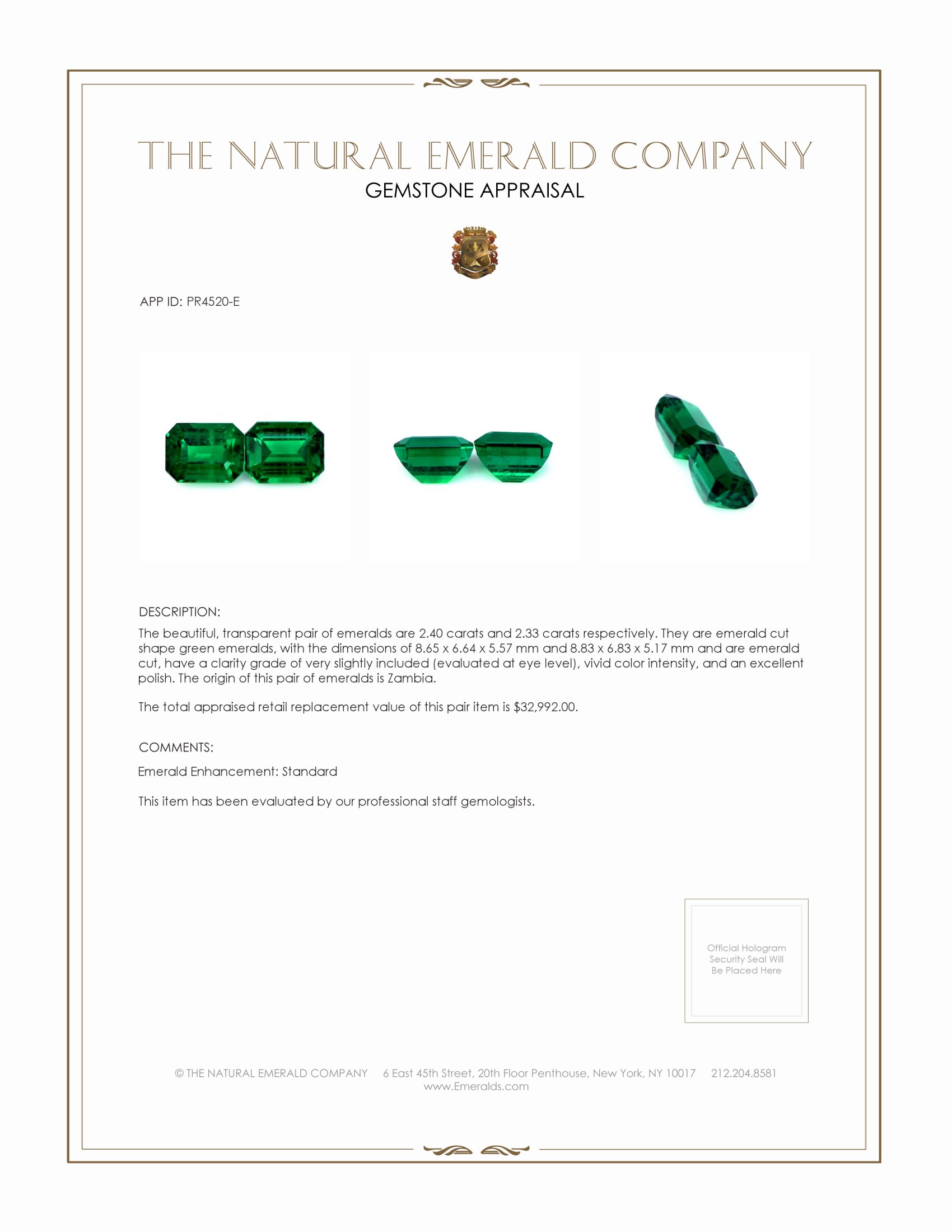 4.73 Ct.Tw. Emerald Pair from Zambia