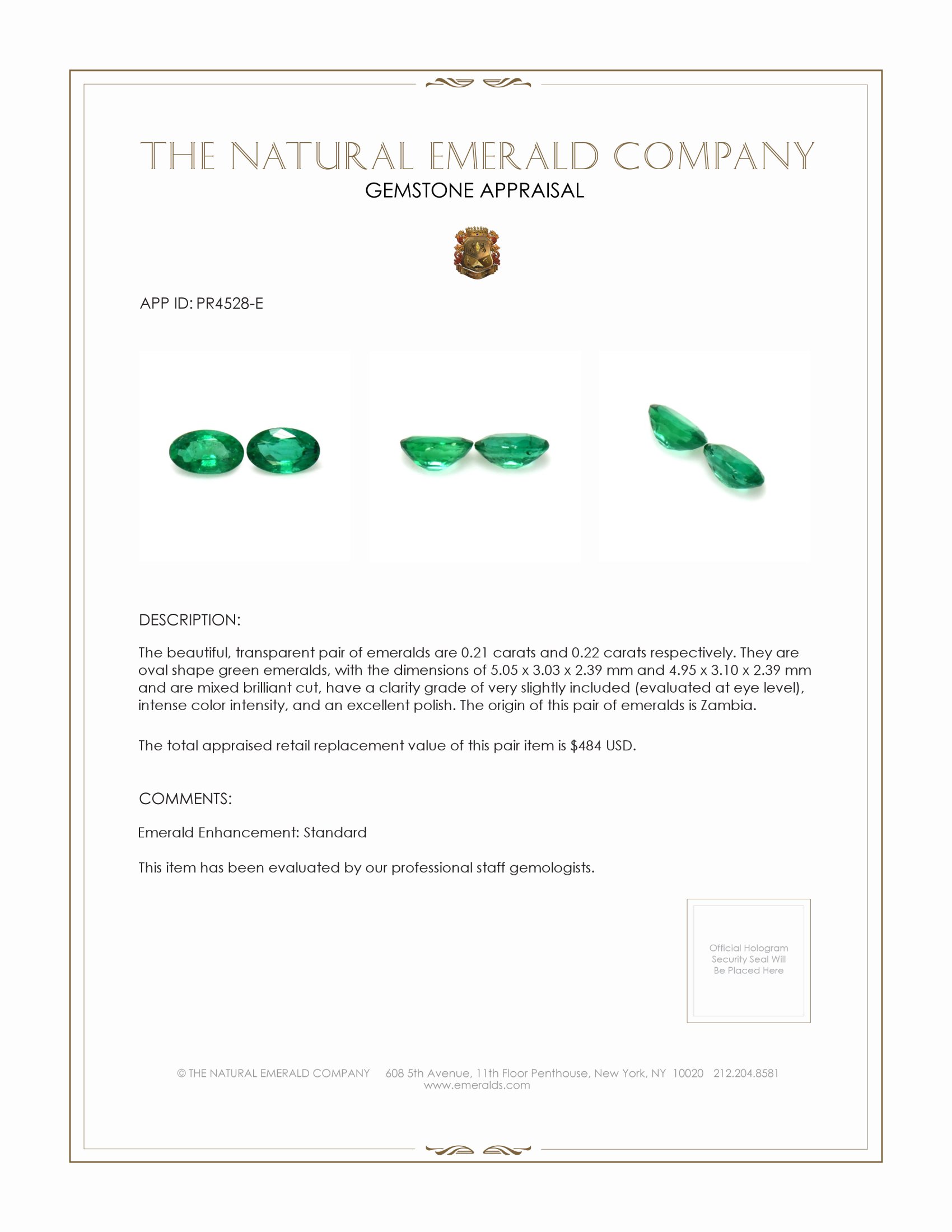 0.43 Ct.Tw. Emerald Pair from Zambia