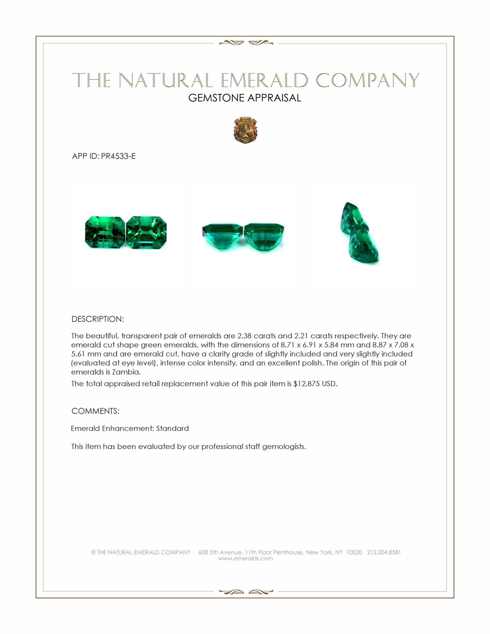 4.59 Ct.Tw. Emerald Pair from Zambia
