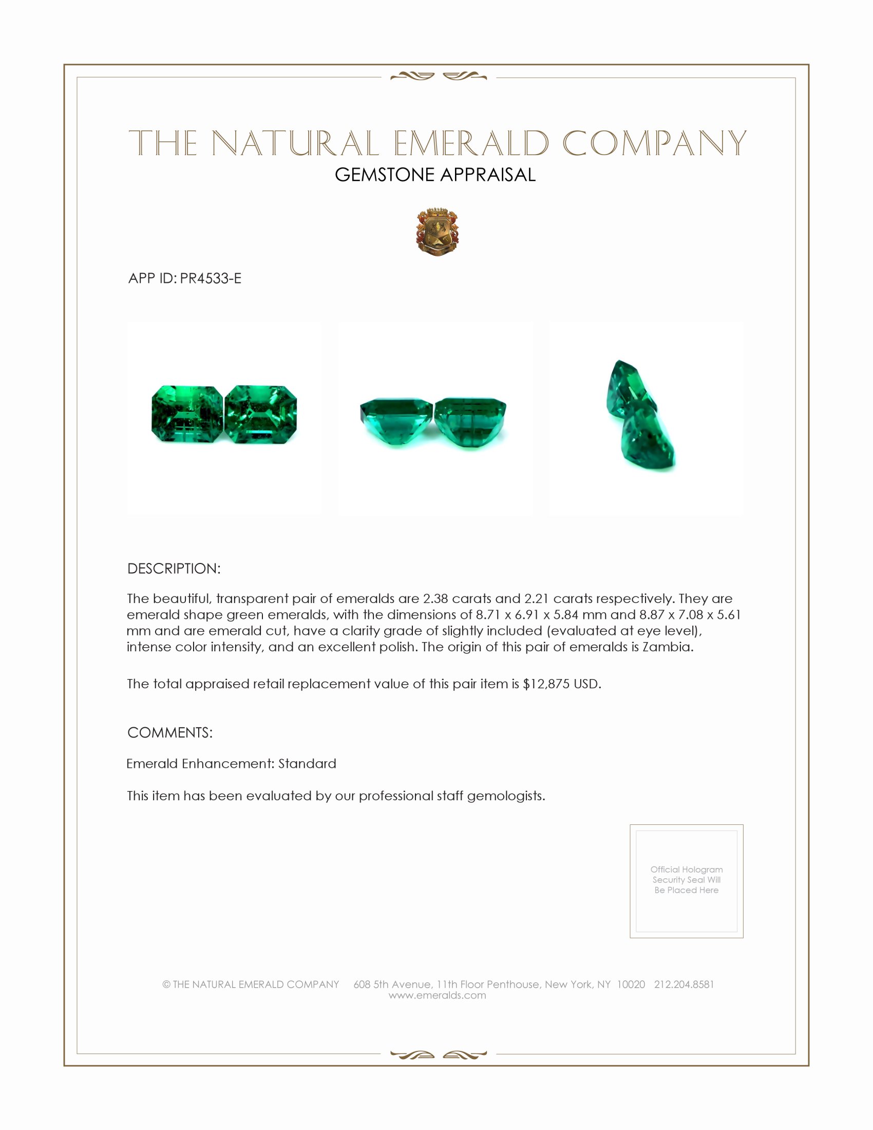 4.59 Ct.Tw. Emerald Pair from Zambia