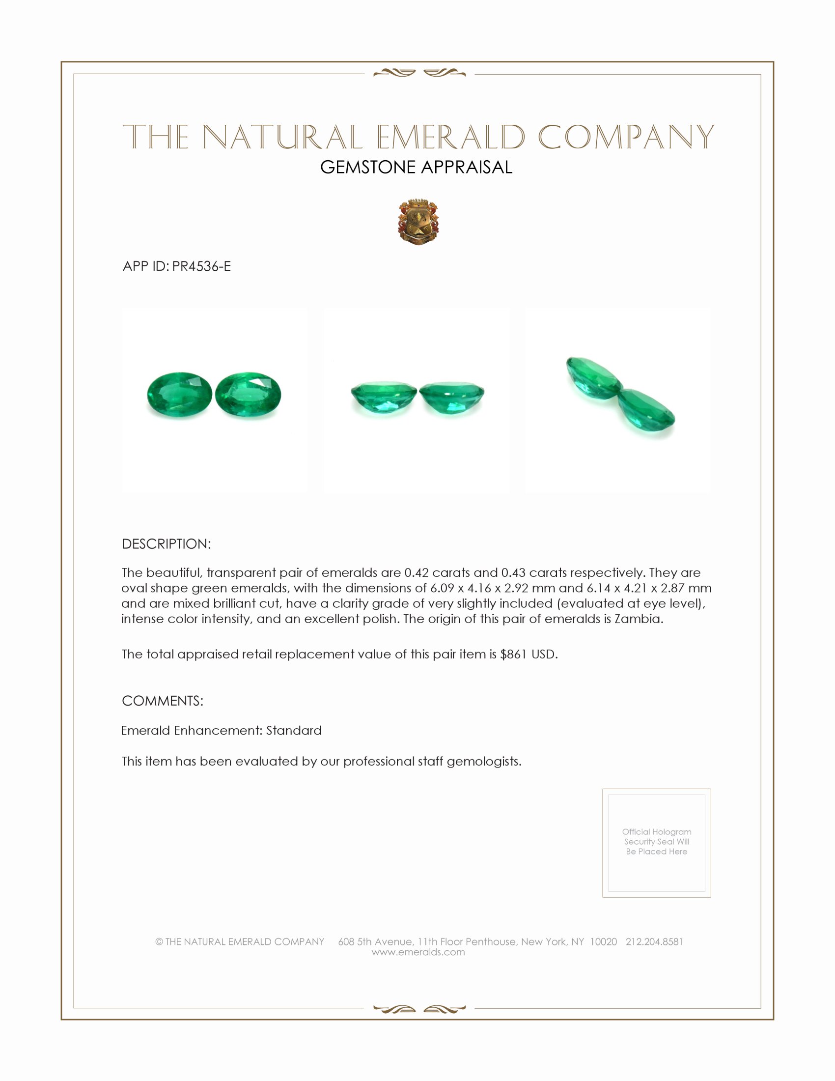 0.85 Ct.Tw. Emerald Pair from Zambia