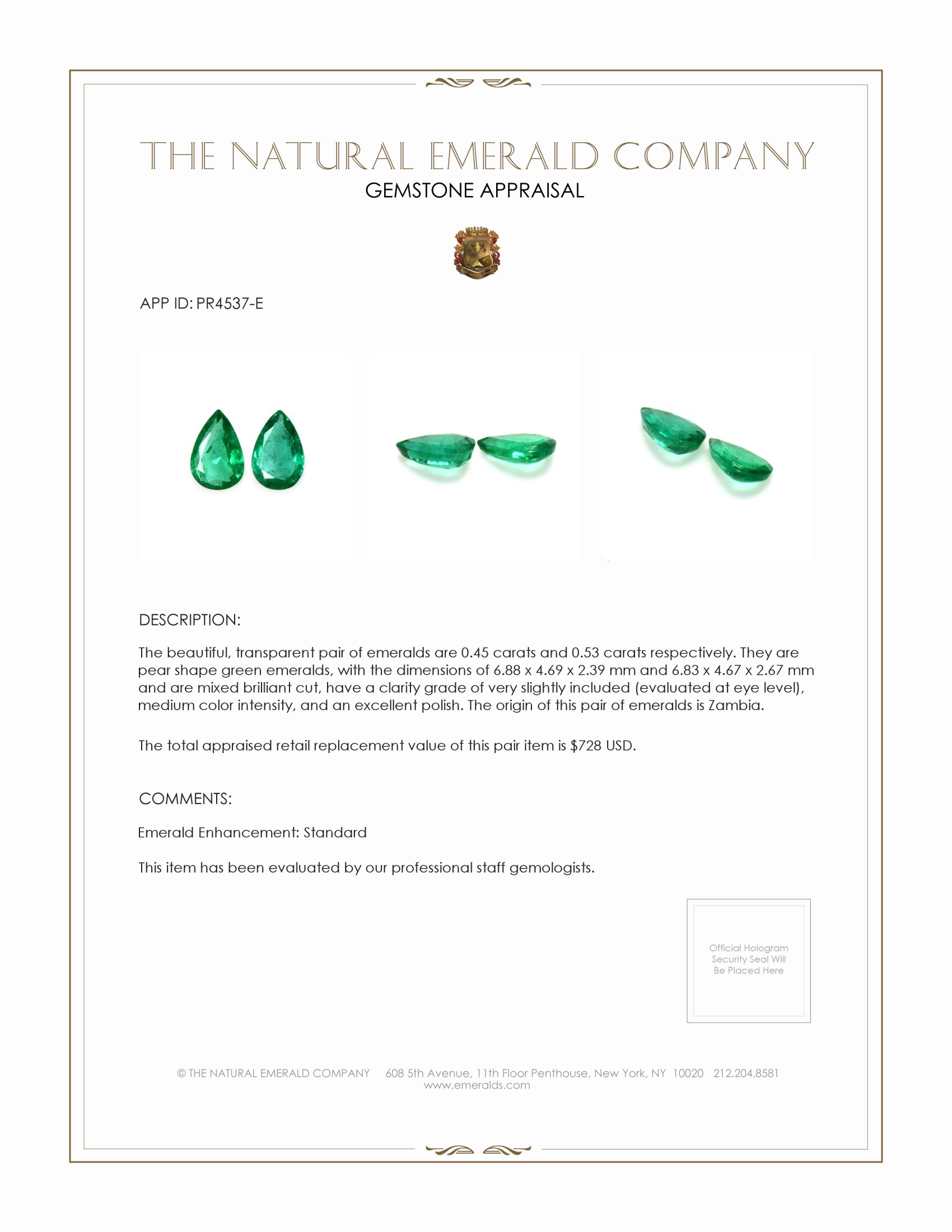 0.98 Ct.Tw. Emerald Pair from Zambia