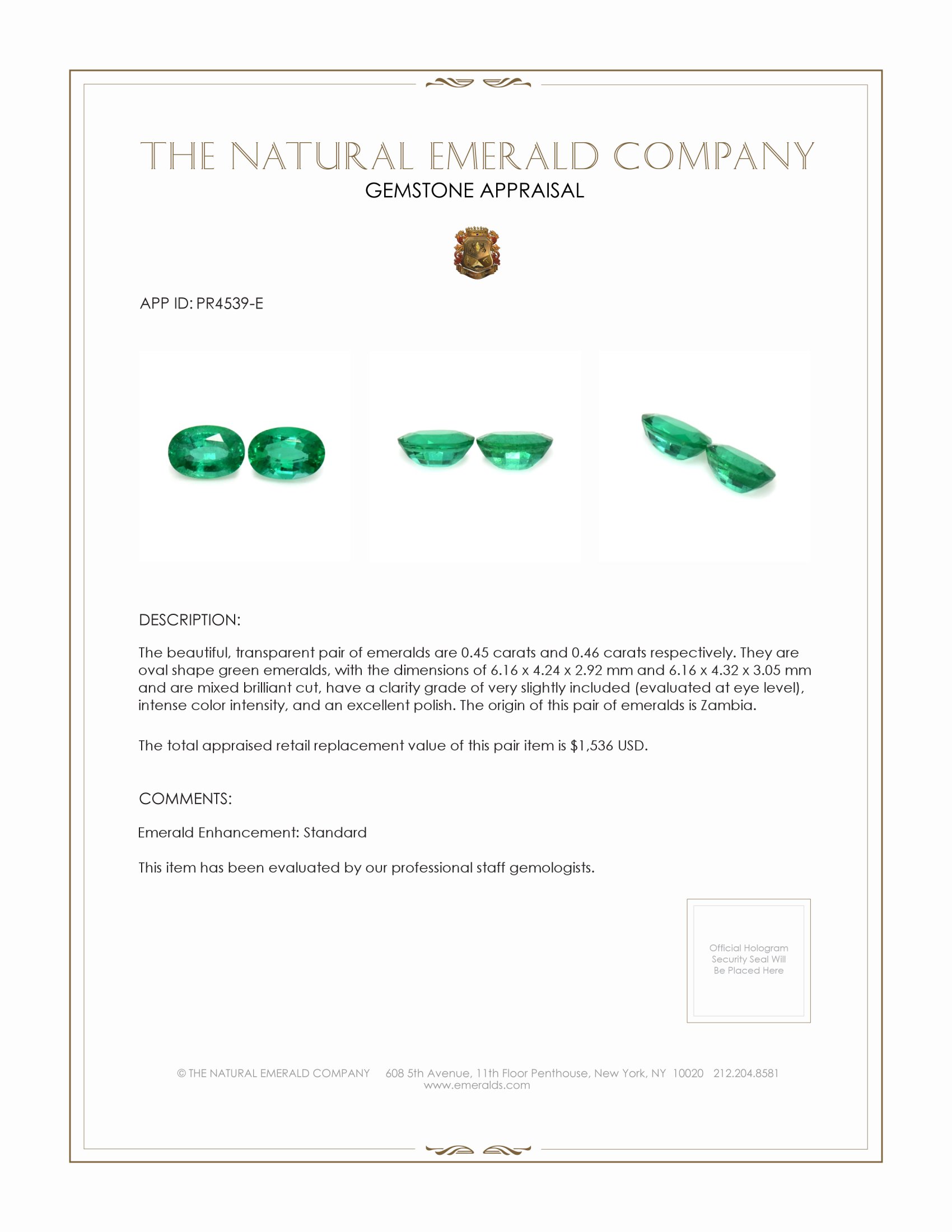 0.91 Ct.Tw. Emerald Pair from Zambia