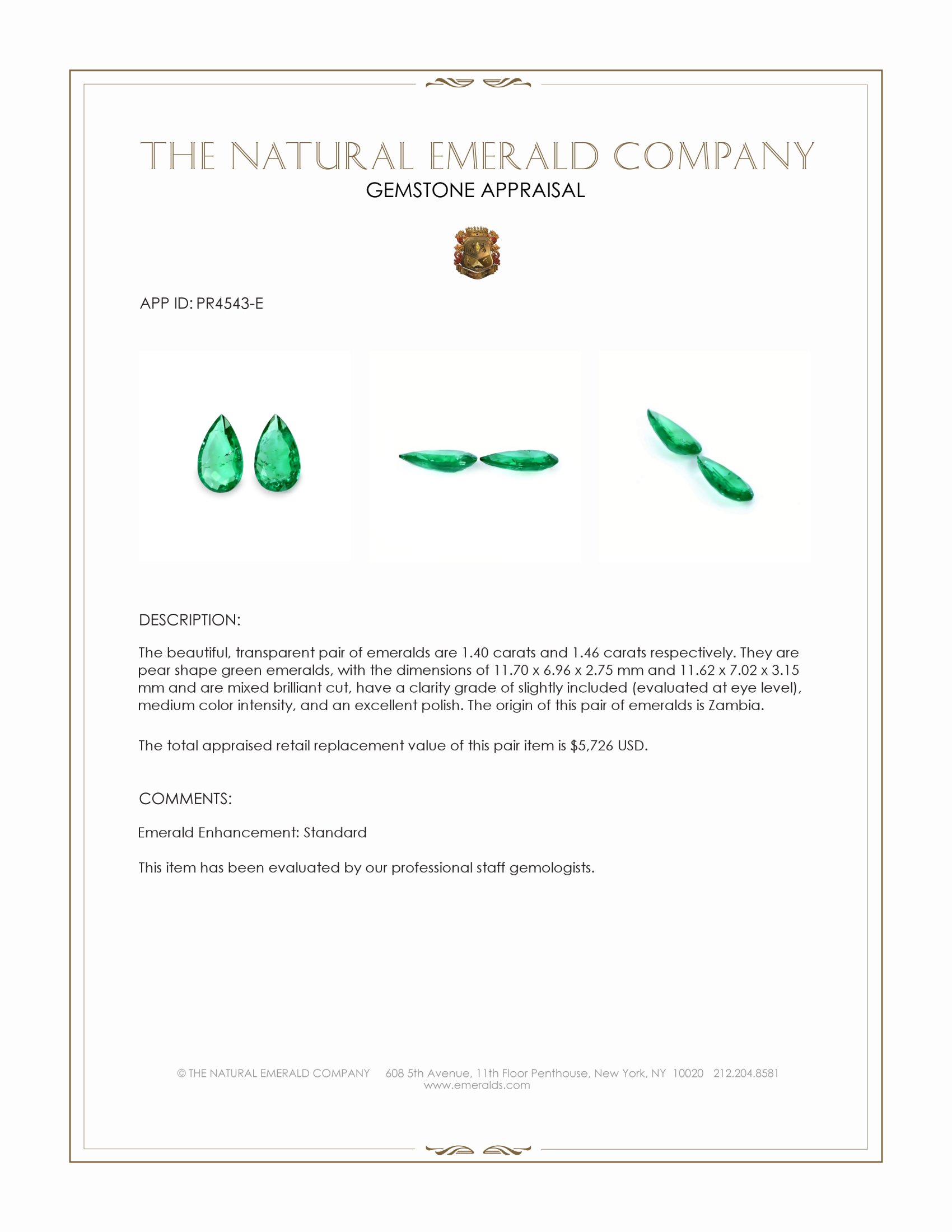 2.86 Ct.Tw. Emerald Pair from Zambia