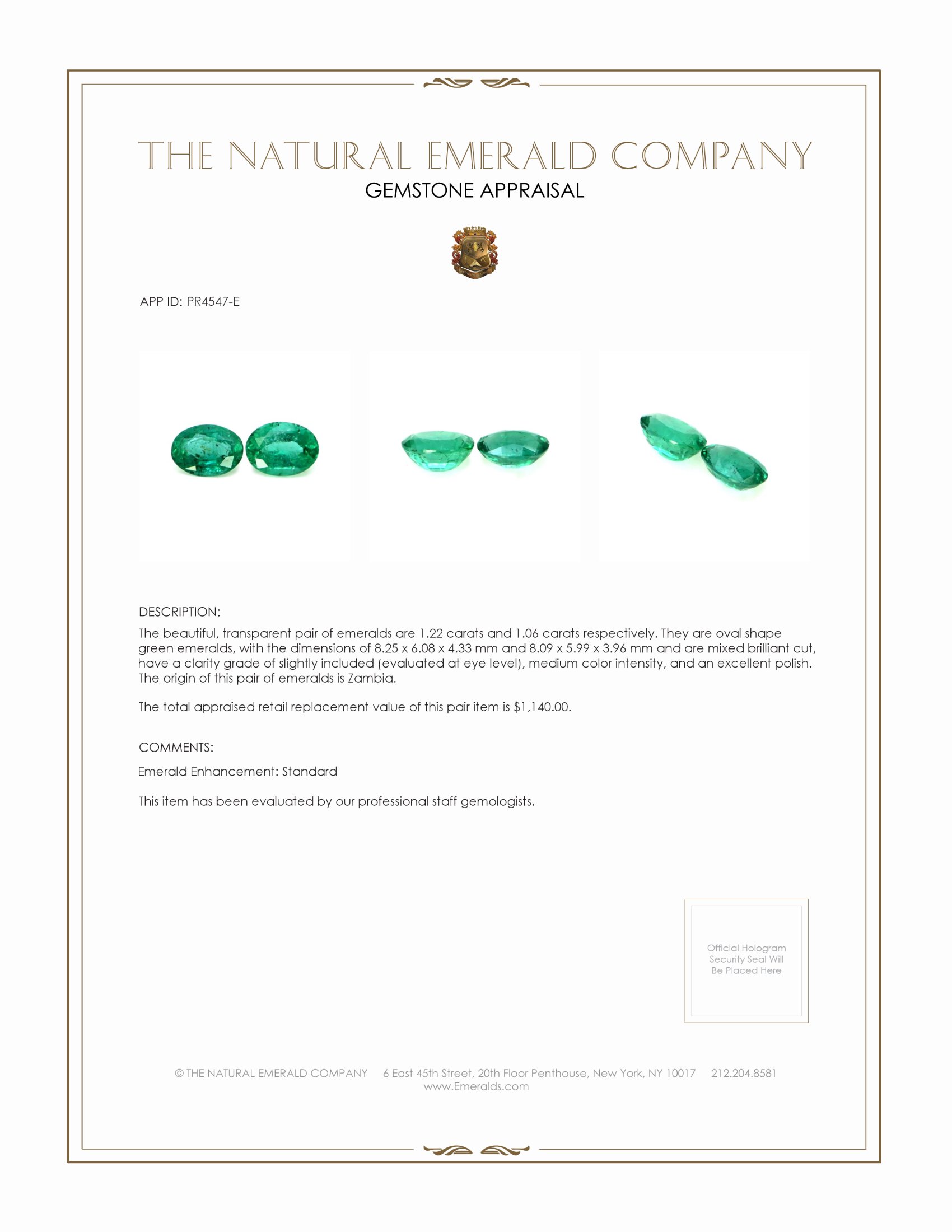 2.28 Ct.Tw. Emerald Pair from Zambia