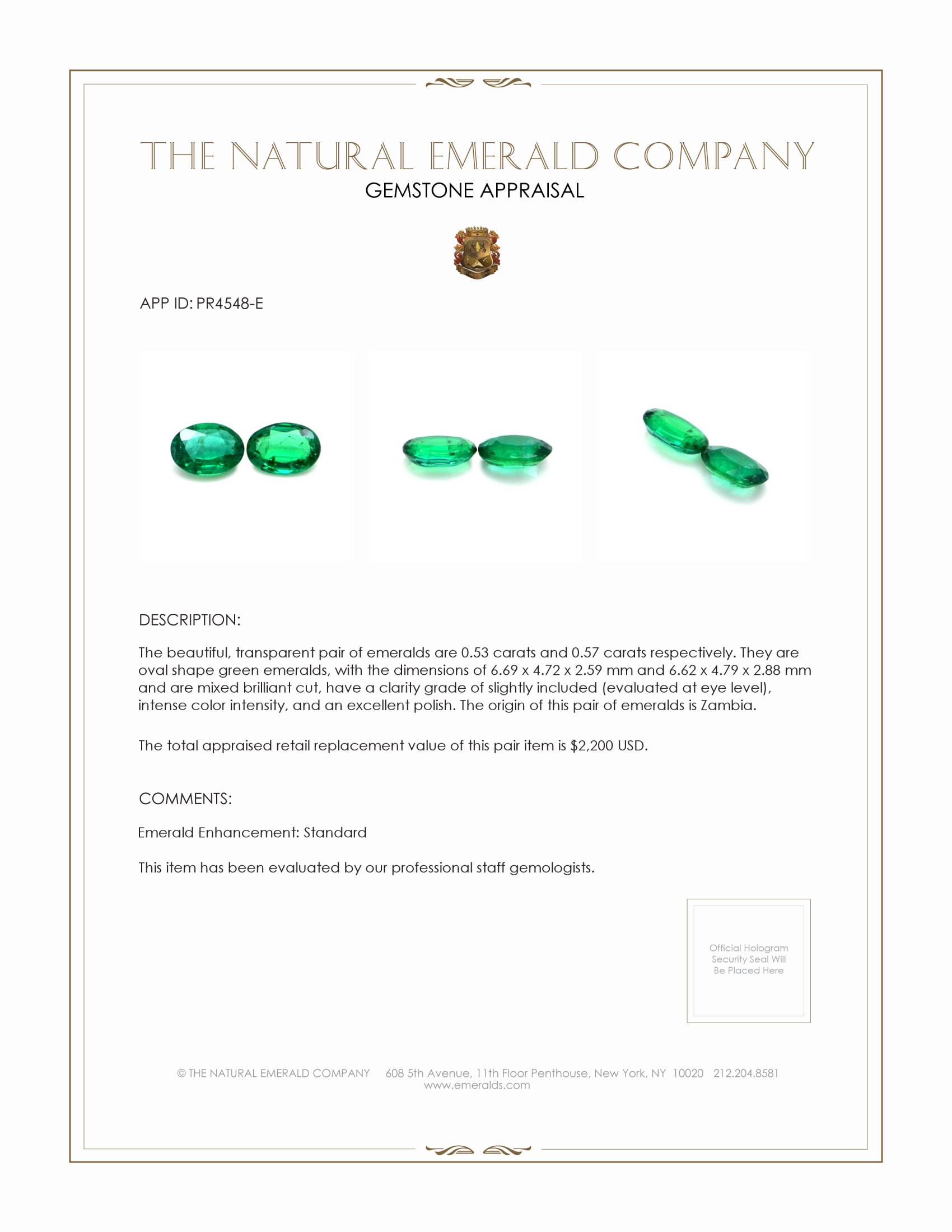 1.10 Ct.Tw. Emerald Pair from Zambia