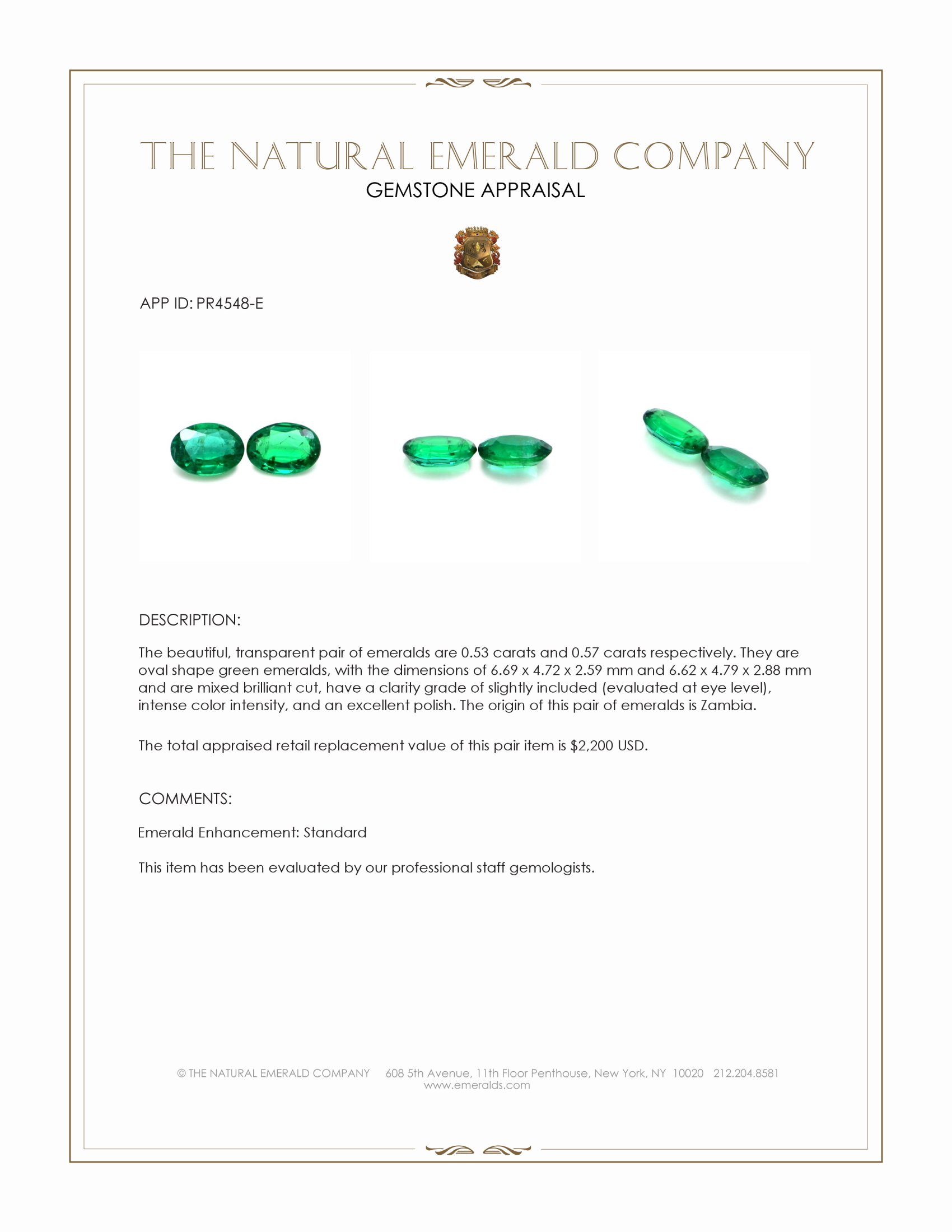 1.10 Ct.Tw. Emerald Pair from Zambia