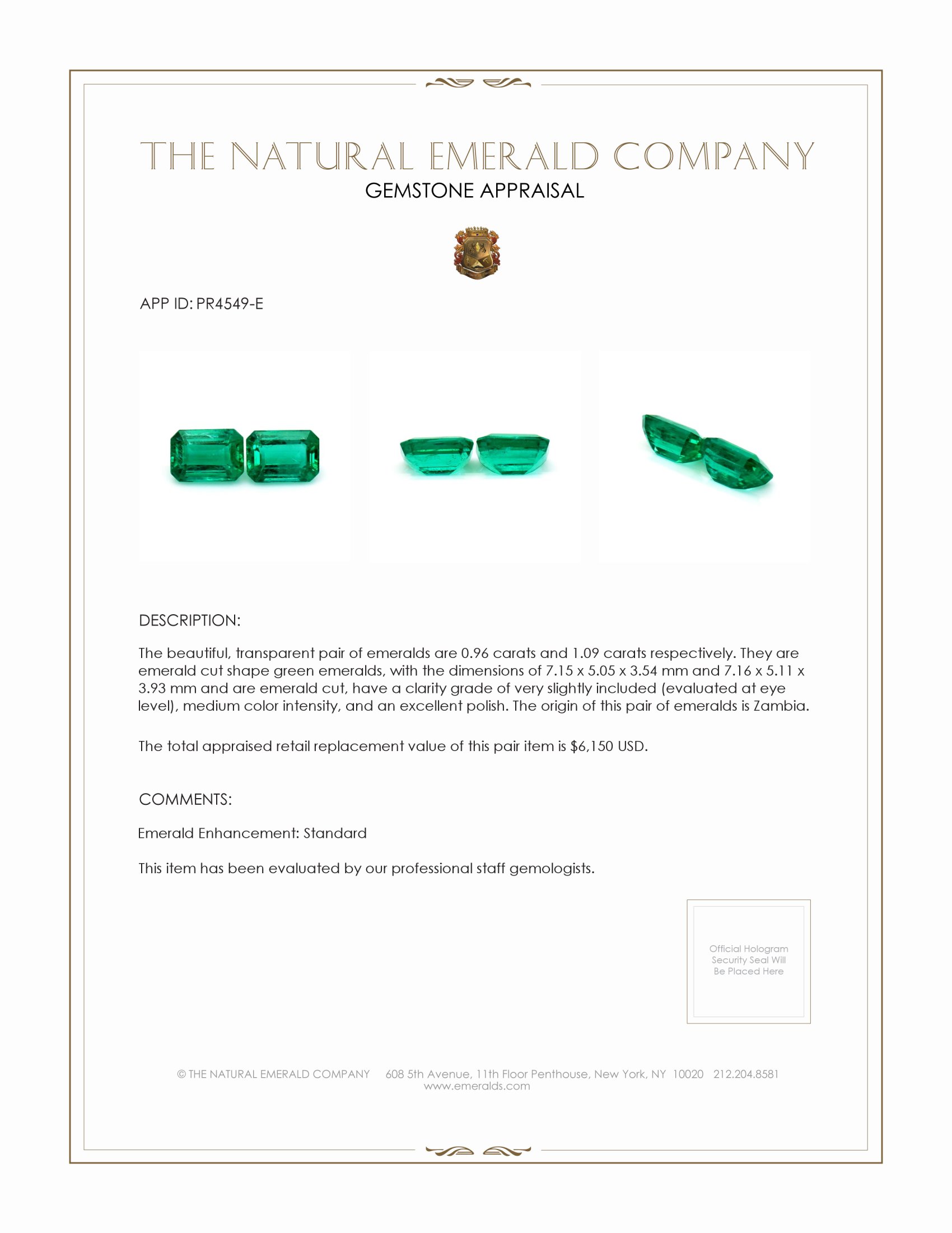 2.05 Ct.Tw. Emerald Pair from Zambia