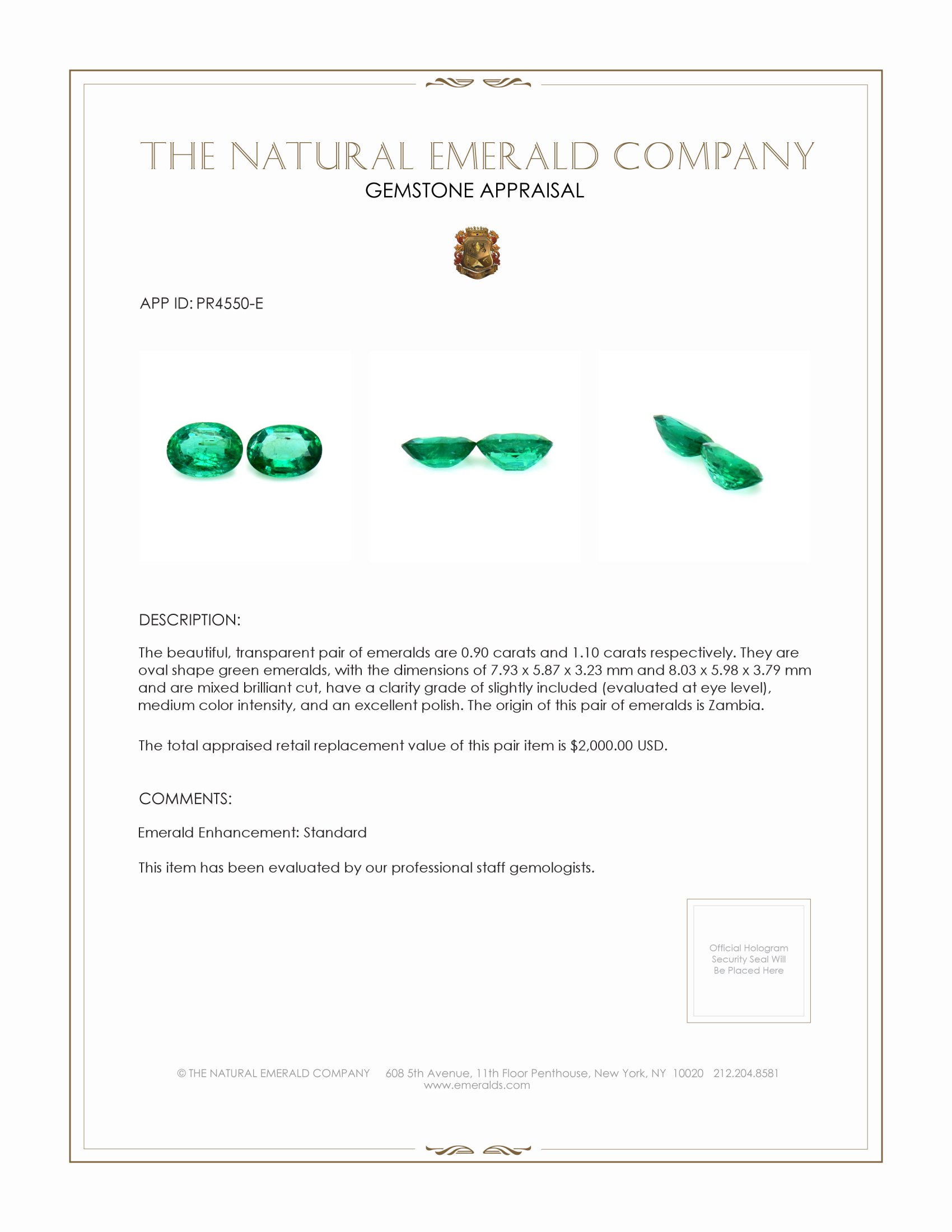 2.00 Ct.Tw. Emerald Pair from Zambia