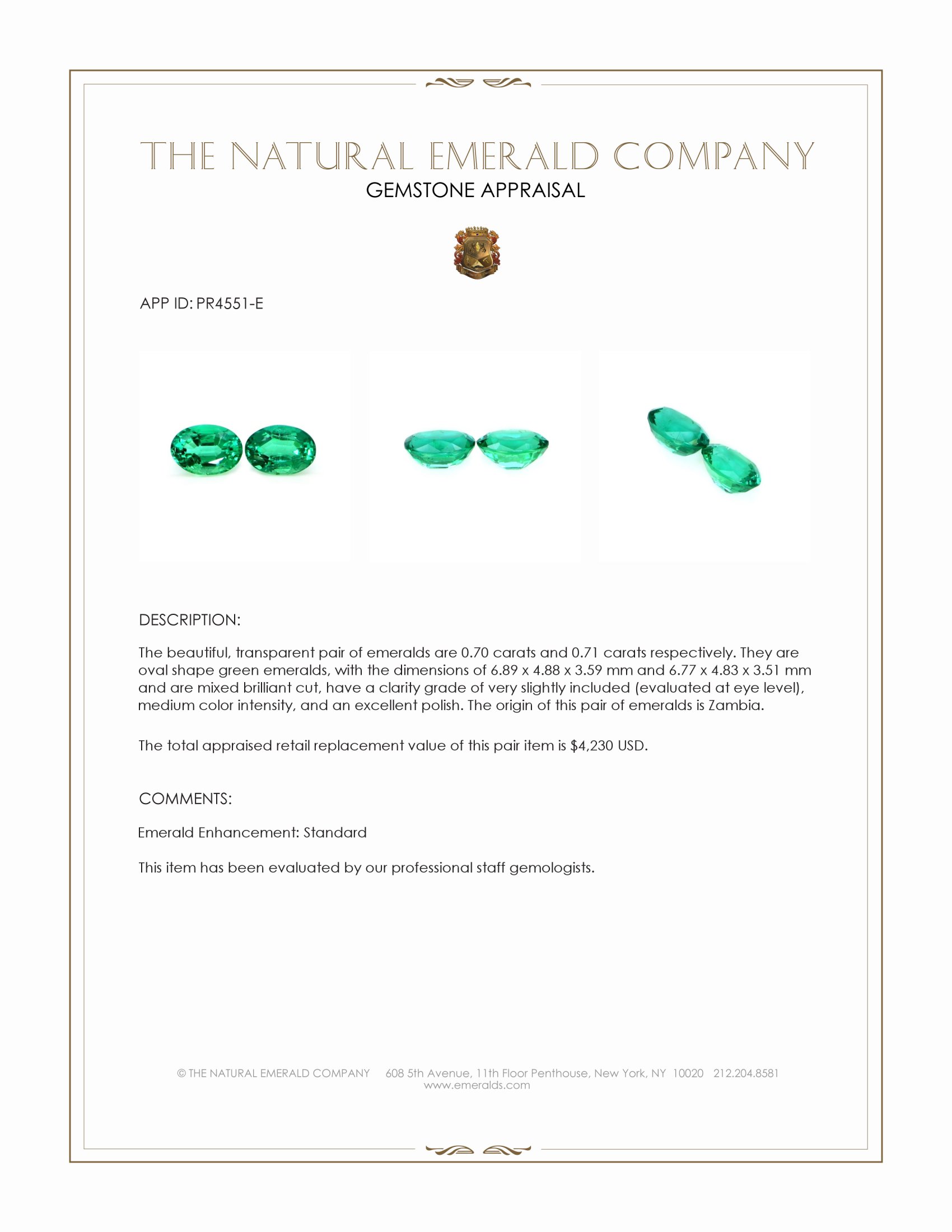 1.41 Ct.Tw. Emerald Pair from Zambia