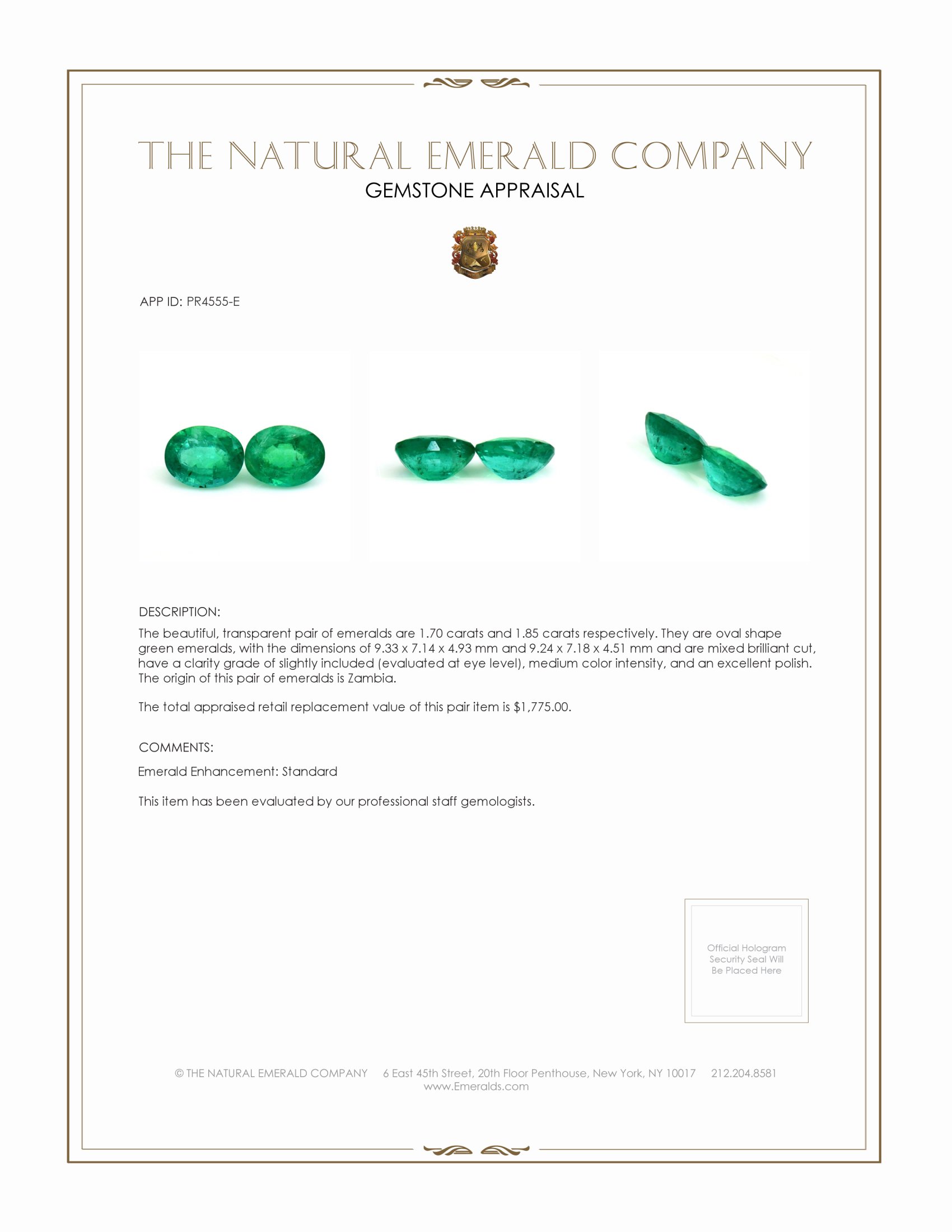 3.55 Ct.Tw. Emerald Pair from Zambia