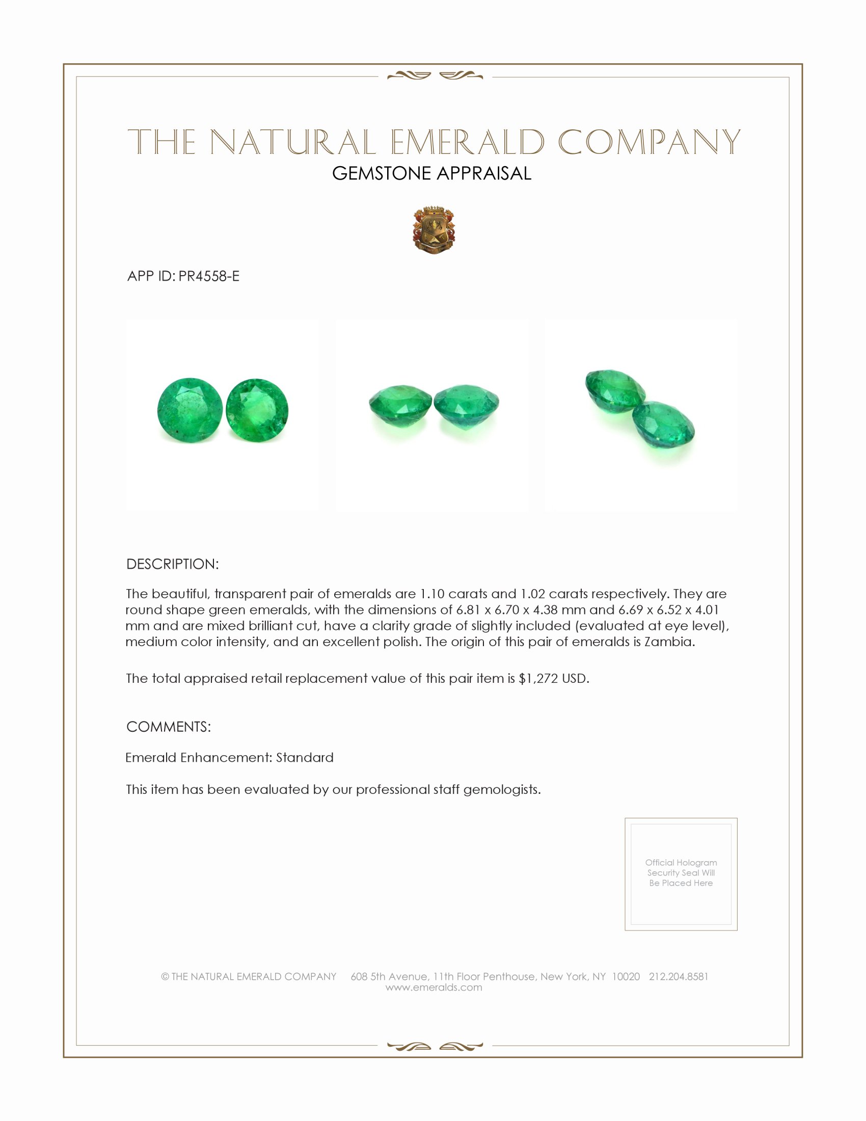 2.12 Ct.Tw. Emerald Pair from Zambia