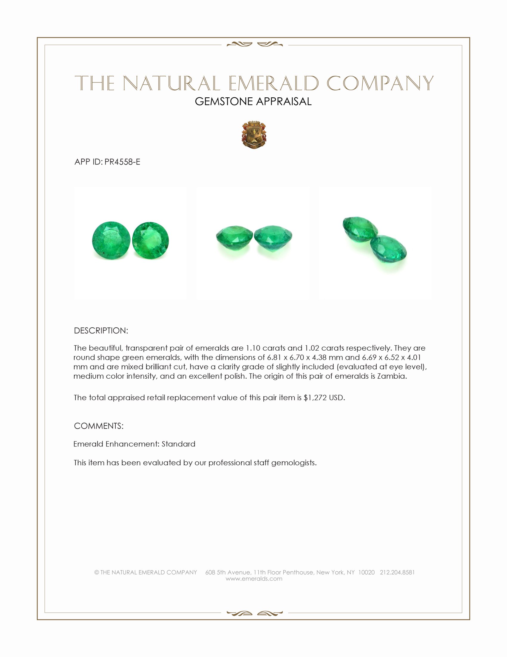 2.12 Ct.Tw. Emerald Pair from Zambia