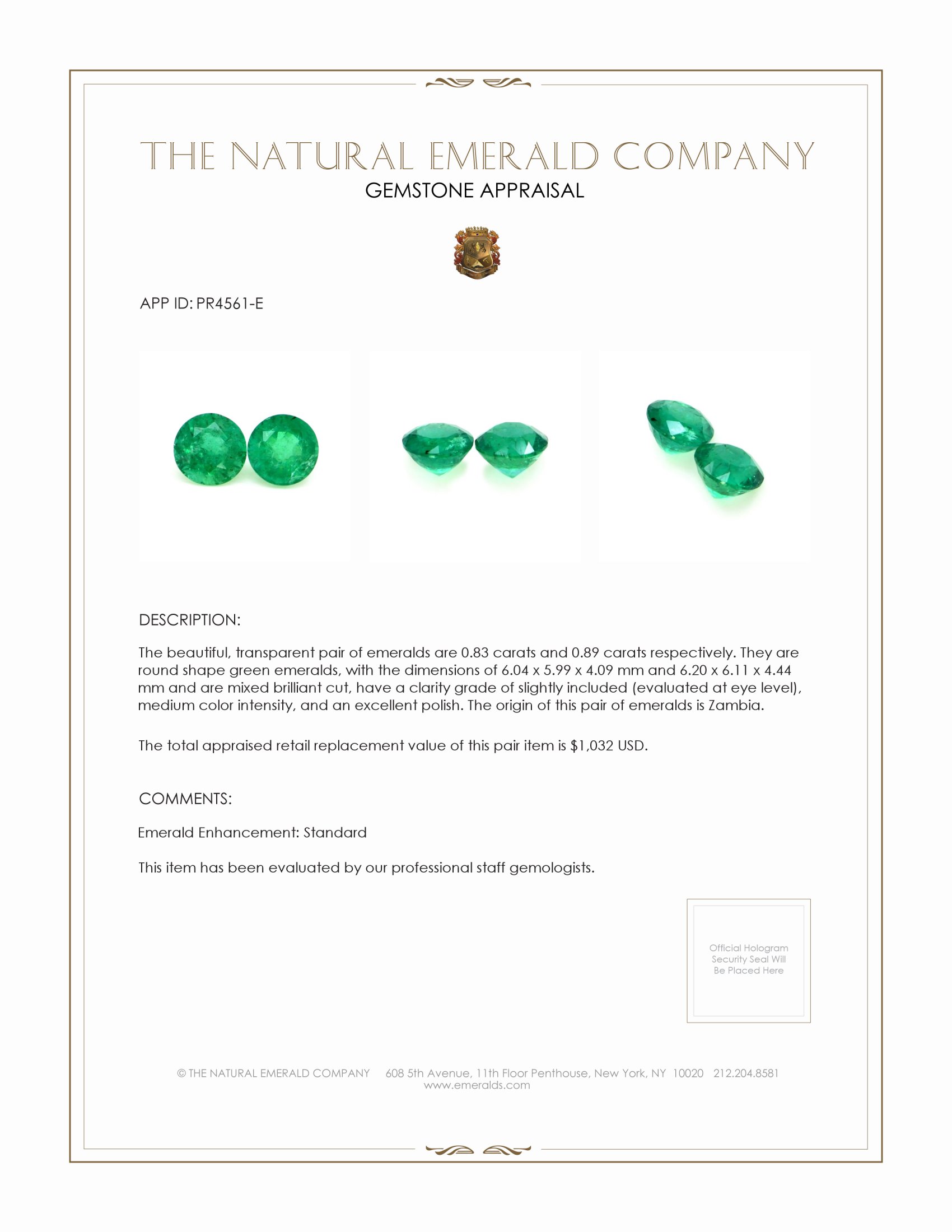 1.72 Ct.Tw. Emerald Pair from Zambia