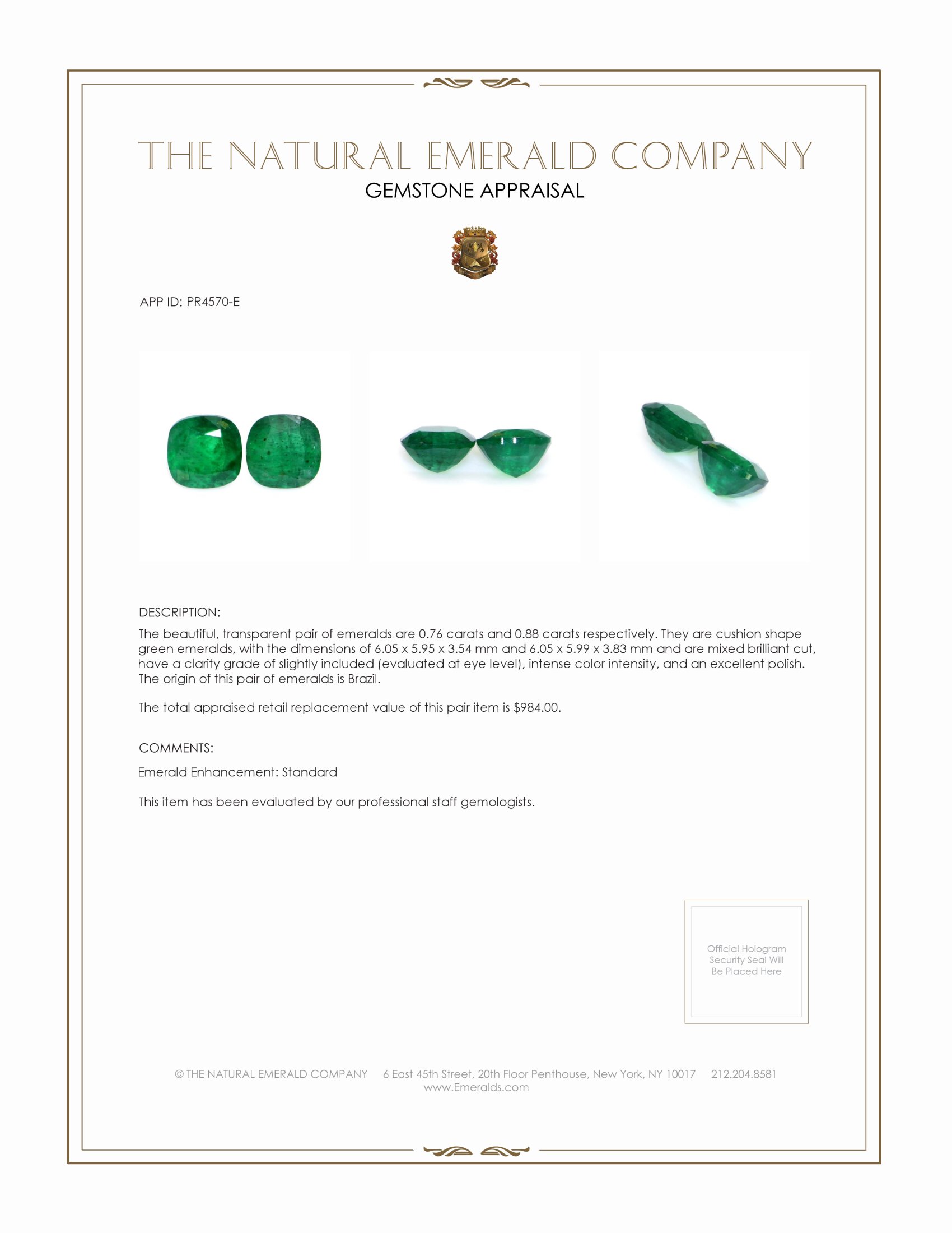 1.64 Ct.Tw. Emerald Pair from Brazil