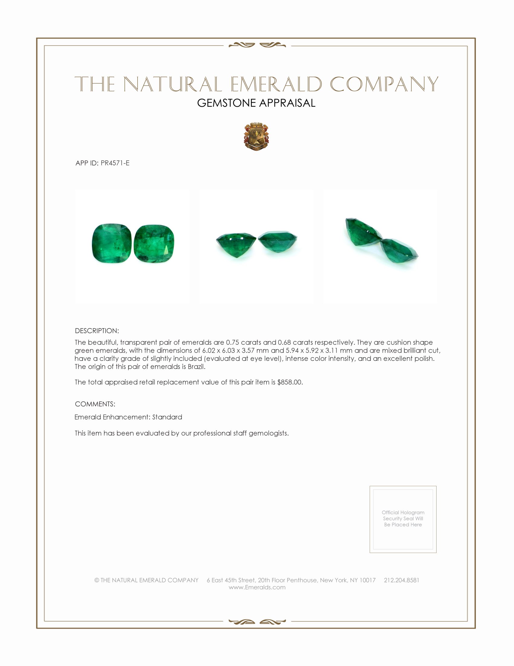 1.43 Ct.Tw. Emerald Pair from Brazil