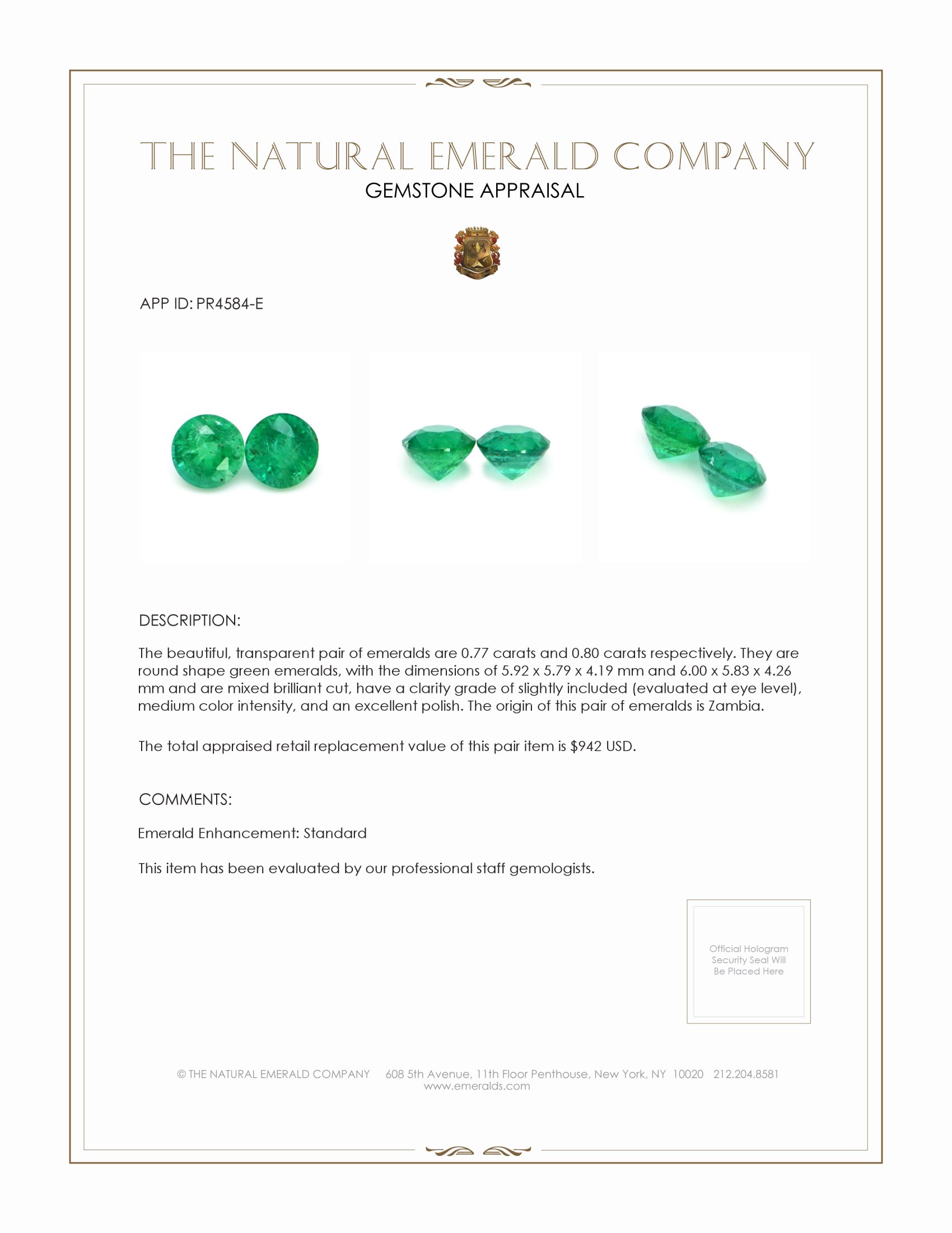 1.57 Ct.Tw. Emerald Pair from Zambia