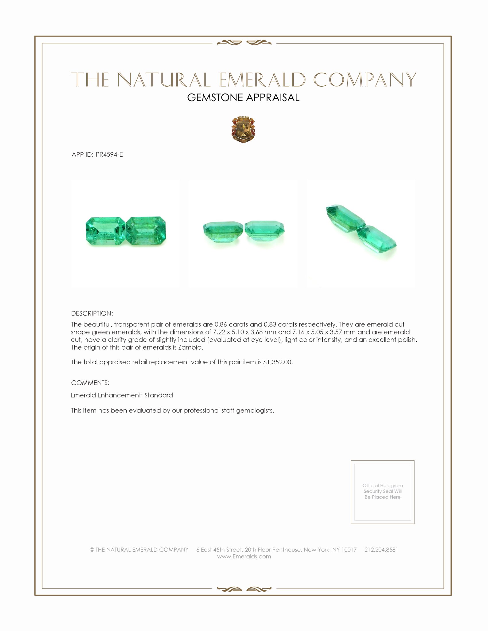 1.69 Ct.Tw. Emerald Pair from Zambia