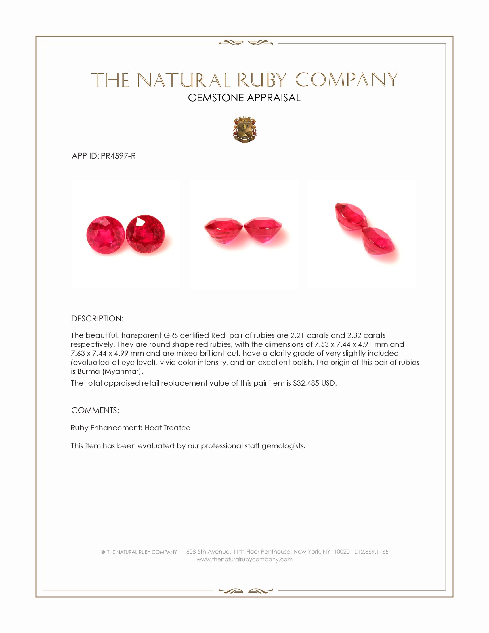 4.53 Ct.Tw. Ruby Pair from Burma (Myanmar)