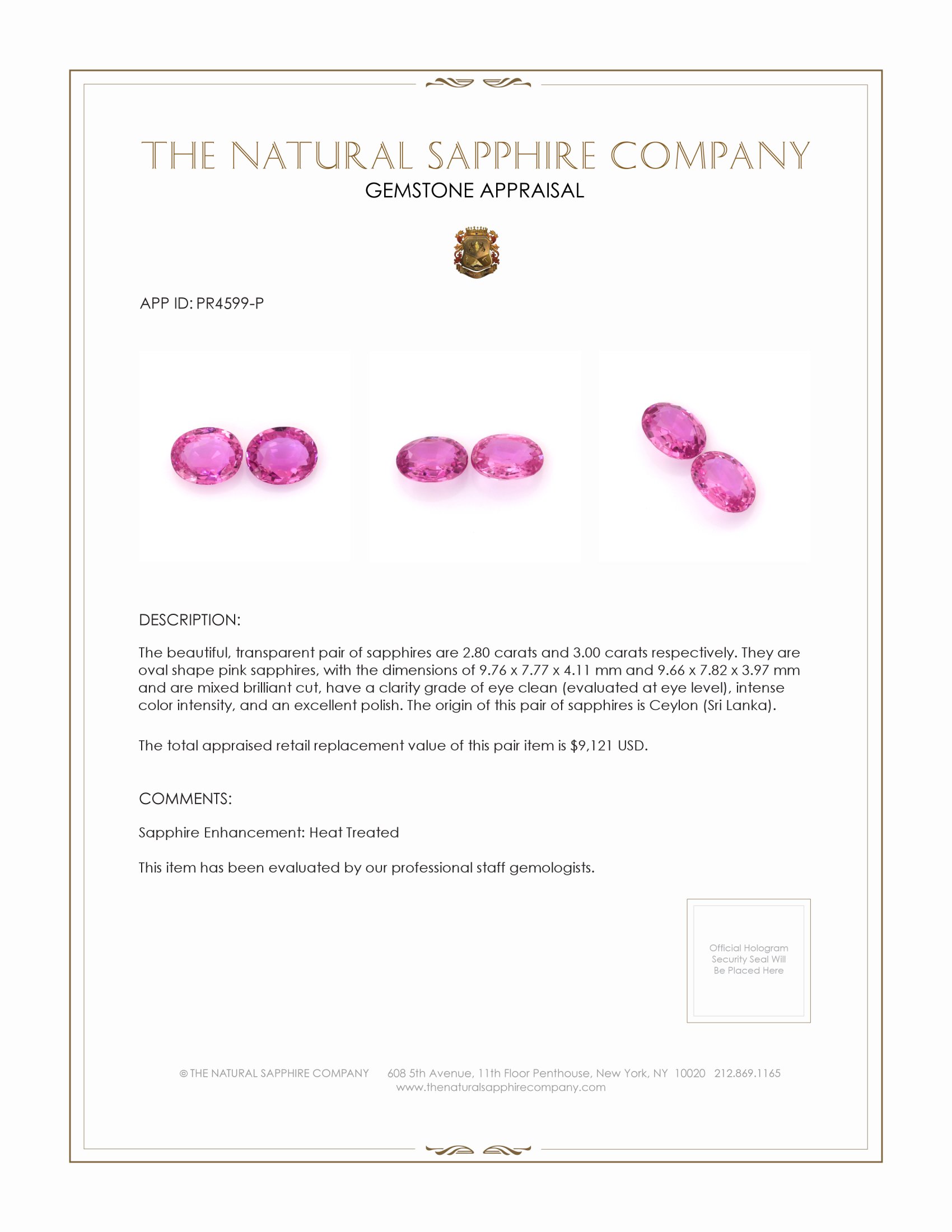 5.80 Ct.Tw. Pink Sapphire Pair from Ceylon (Sri Lanka)