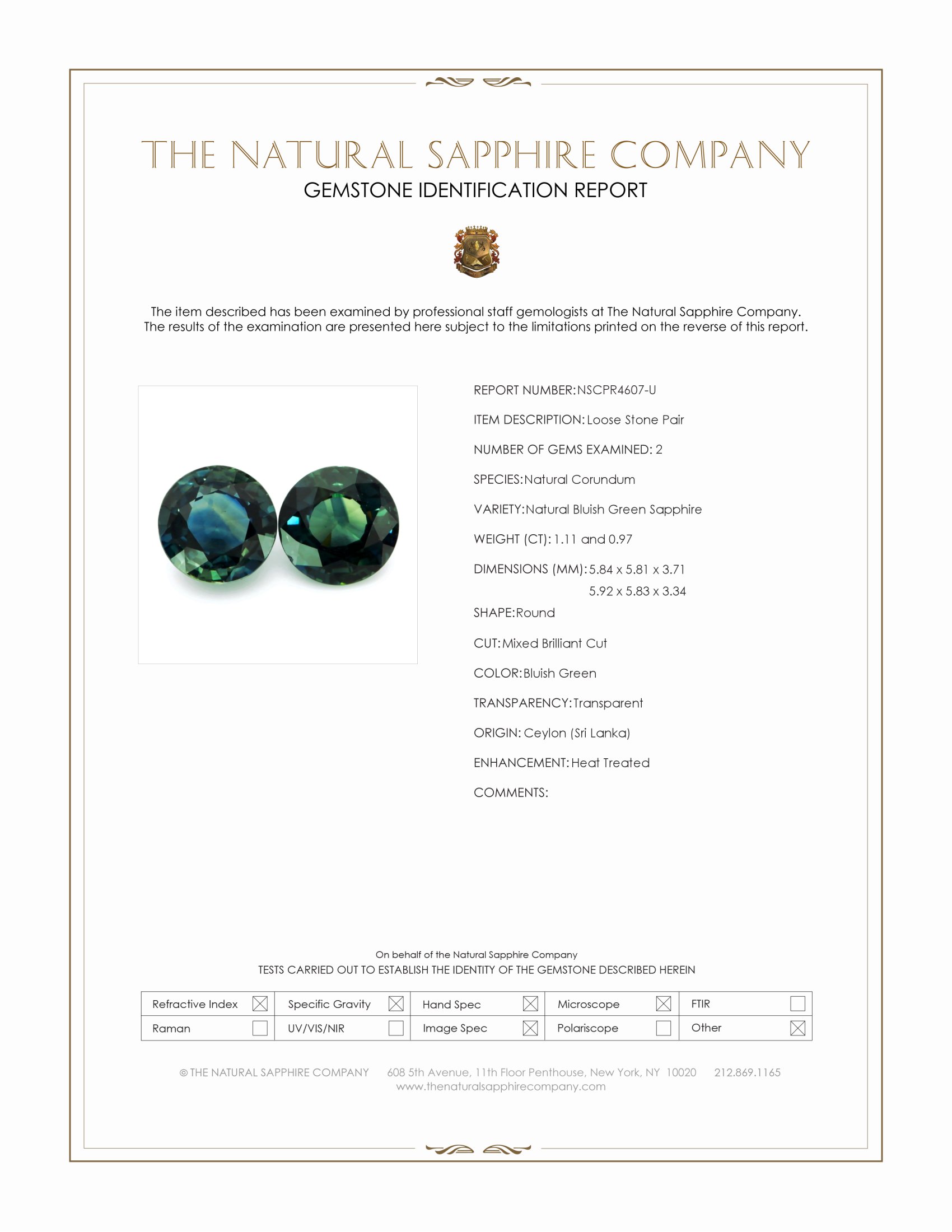 2.08 Ct.Tw. Bluish Green Sapphire Pair from Ceylon (Sri Lanka)