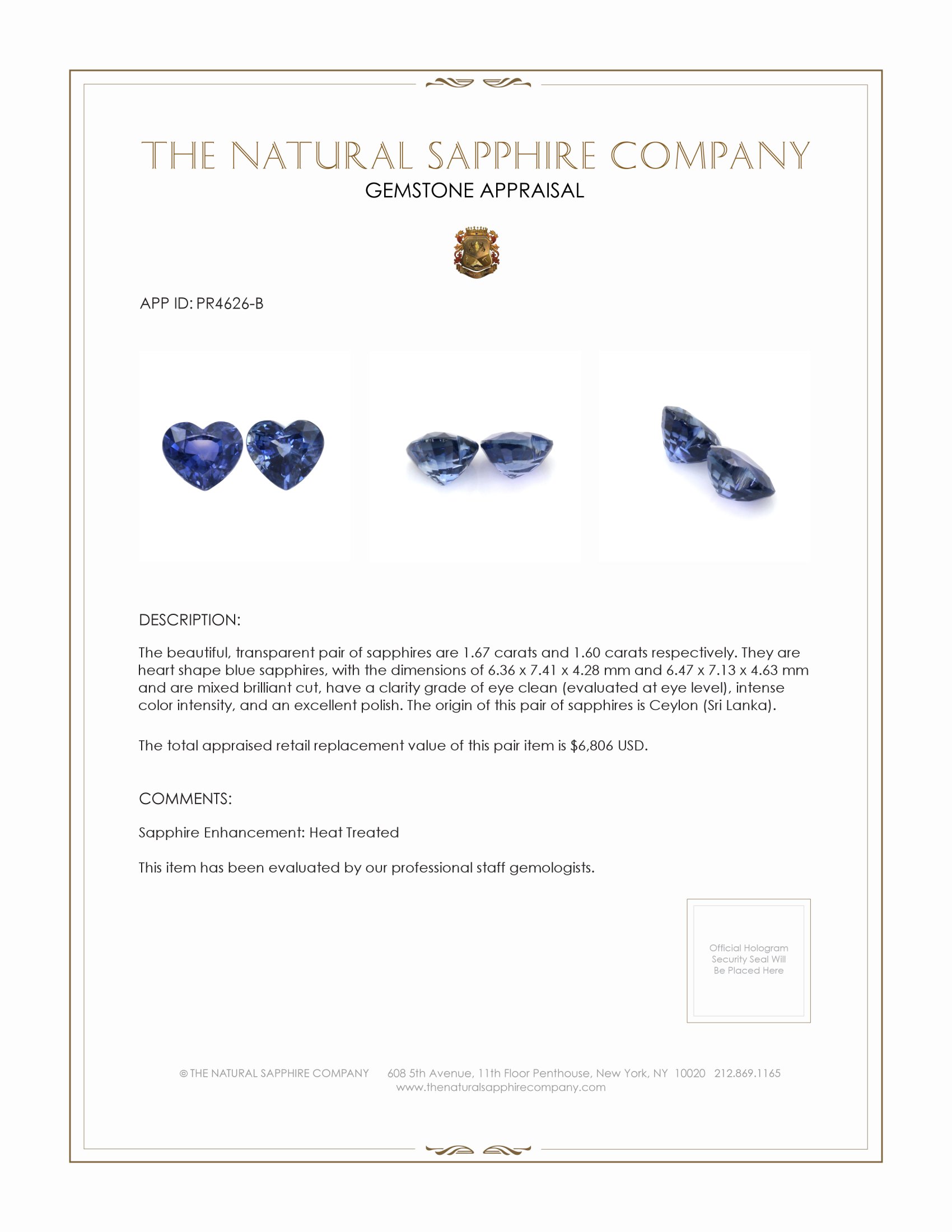 3.27 Ct.Tw. Blue Sapphire Pair from Ceylon (Sri Lanka)