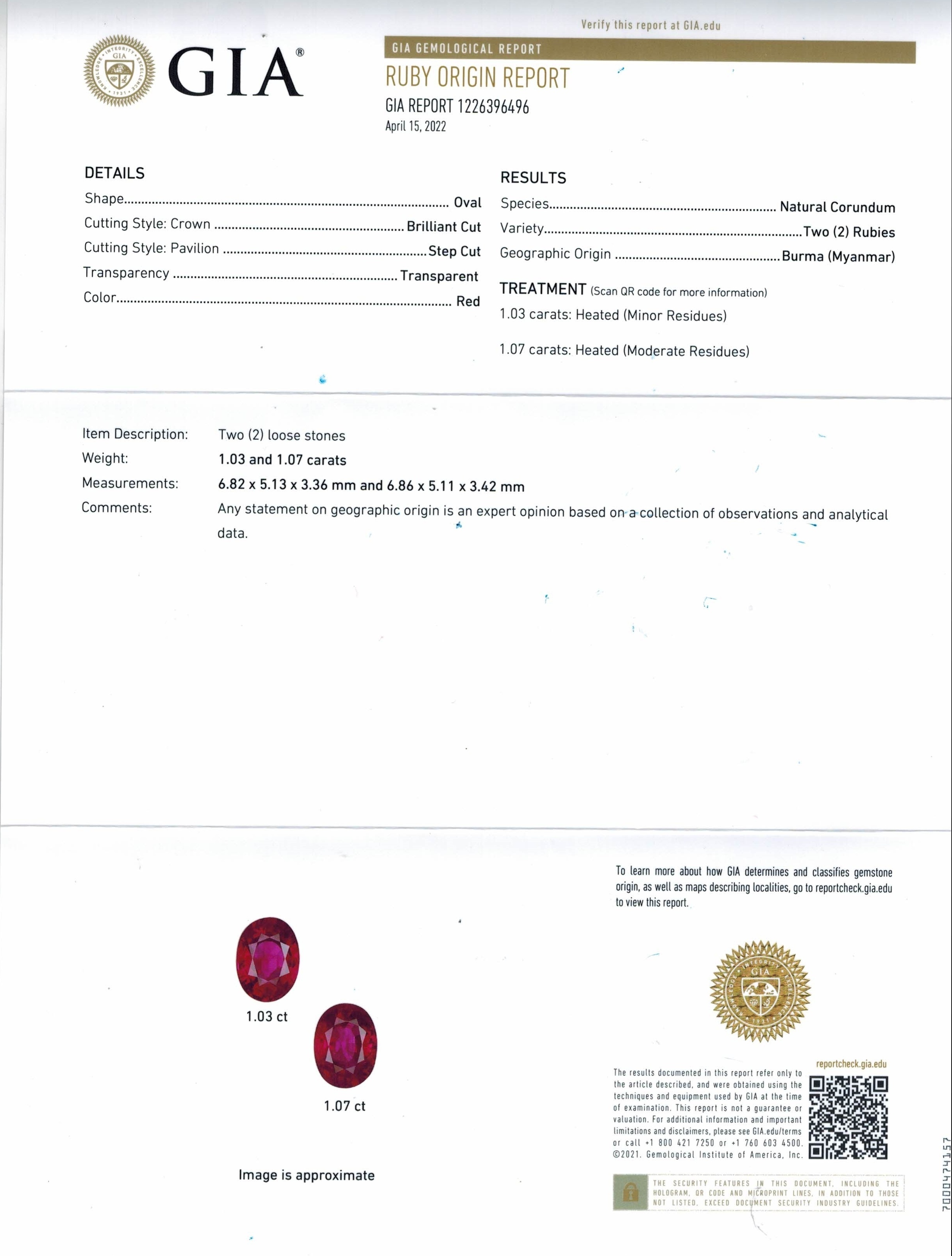 2.10 Ct.Tw. Ruby Pair from Burma (Myanmar)