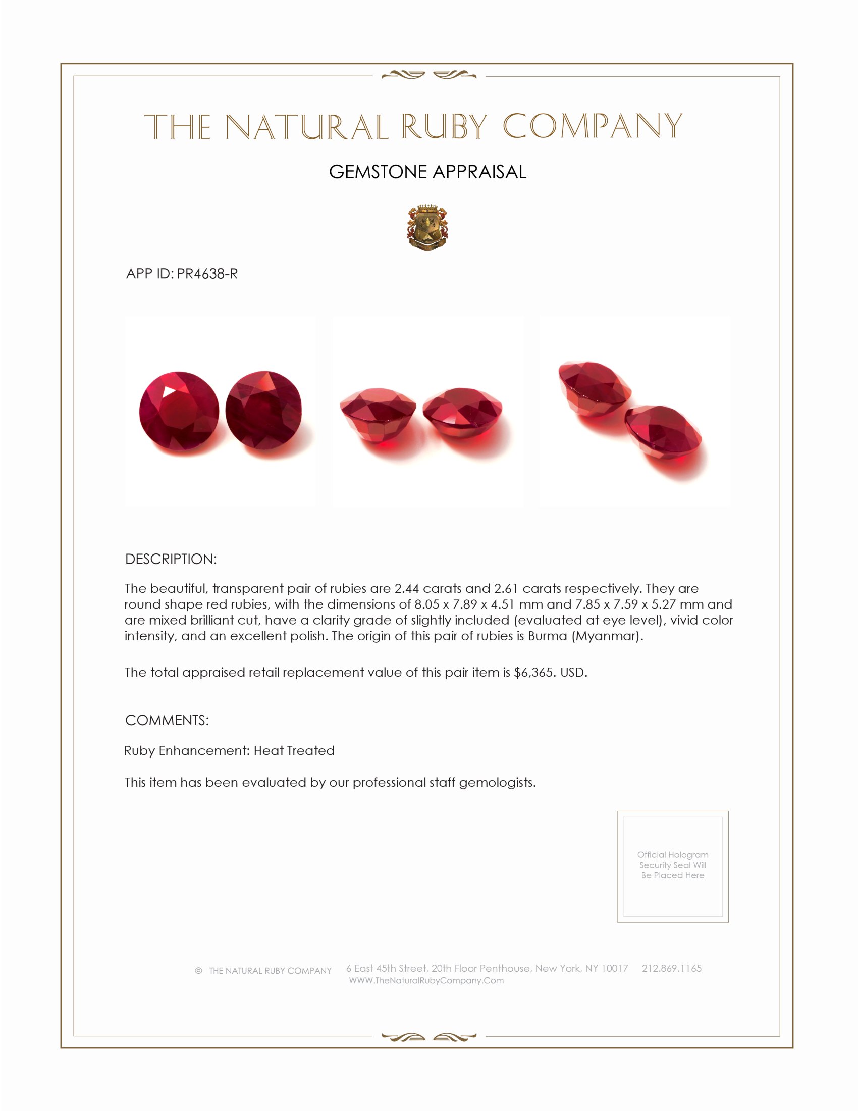 5.05 Ct.Tw. Ruby Pair from Burma (Myanmar)