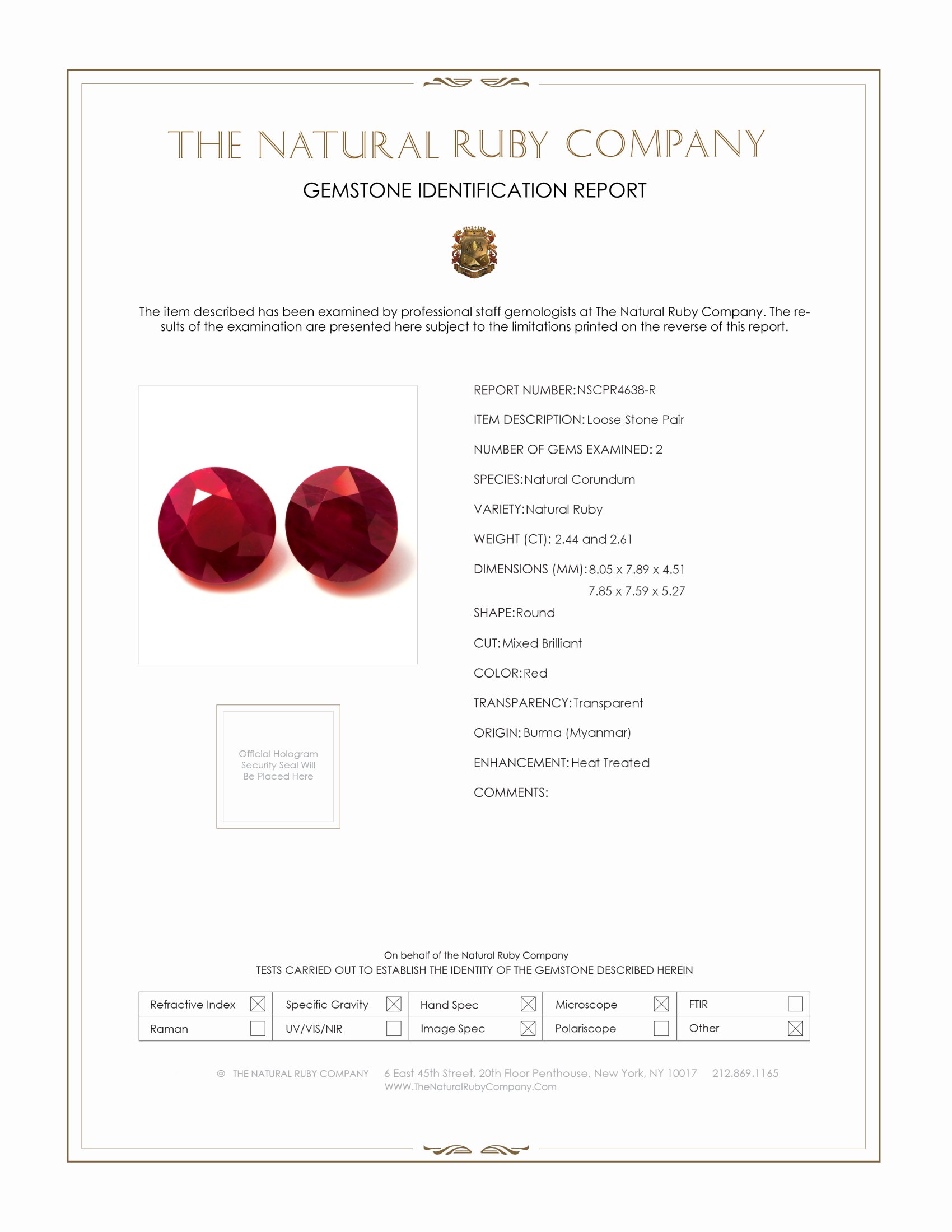 5.05 Ct.Tw. Ruby Pair from Burma (Myanmar)