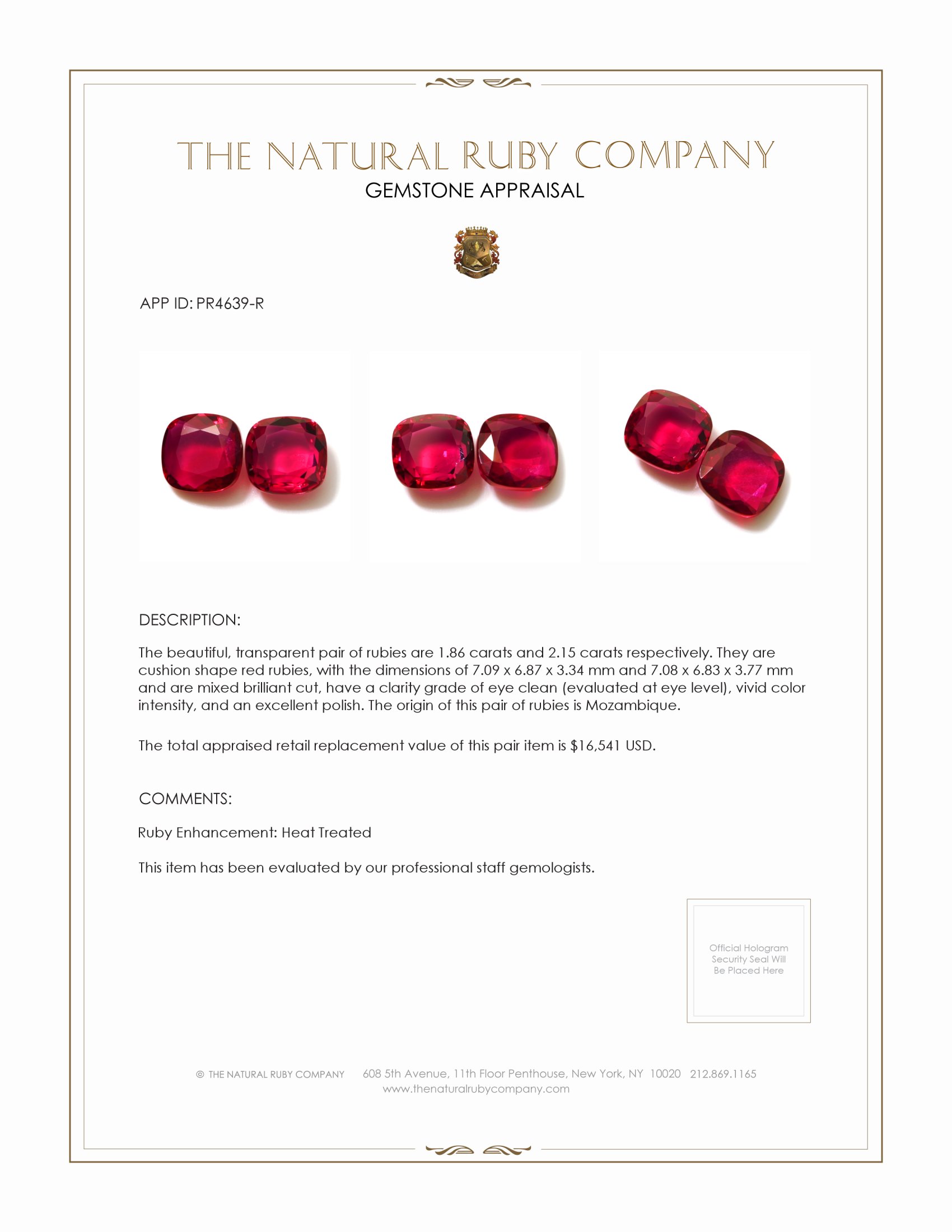 4.01 Ct.Tw. Ruby Pair from Mozambique