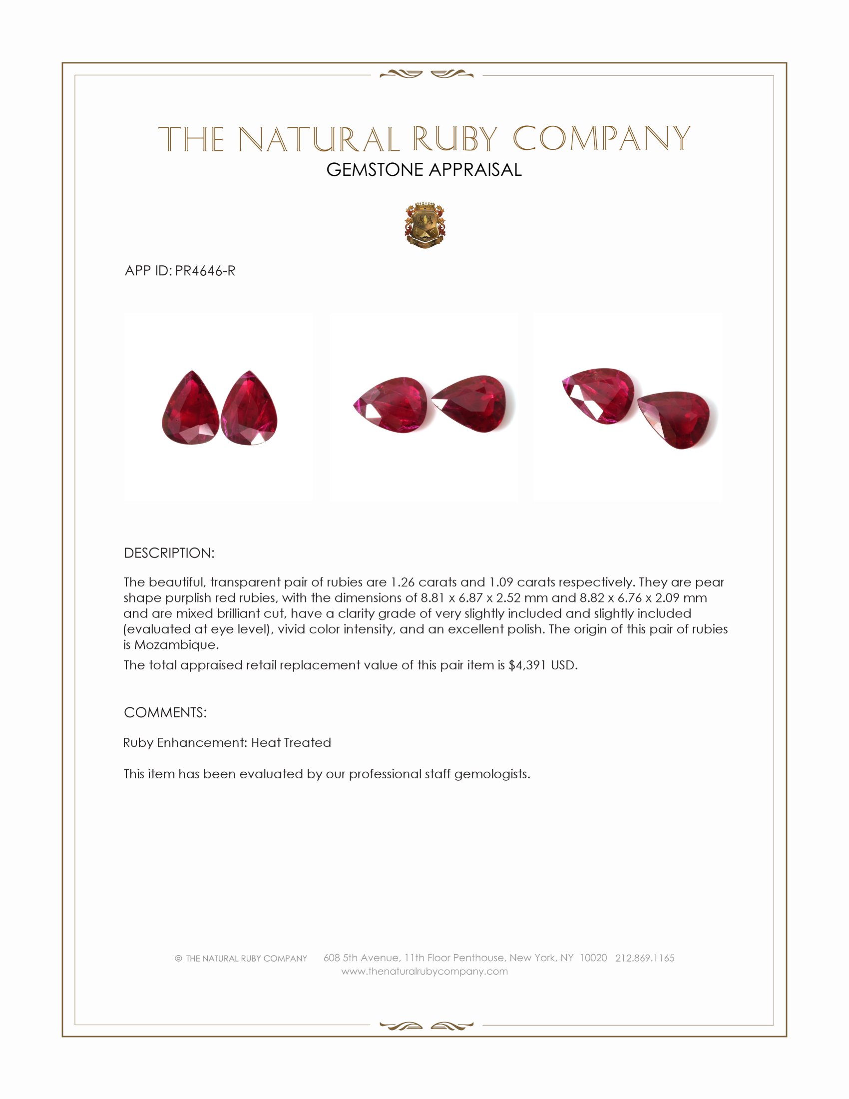 2.35 Ct.Tw. Purplish Red Ruby Pair from Mozambique