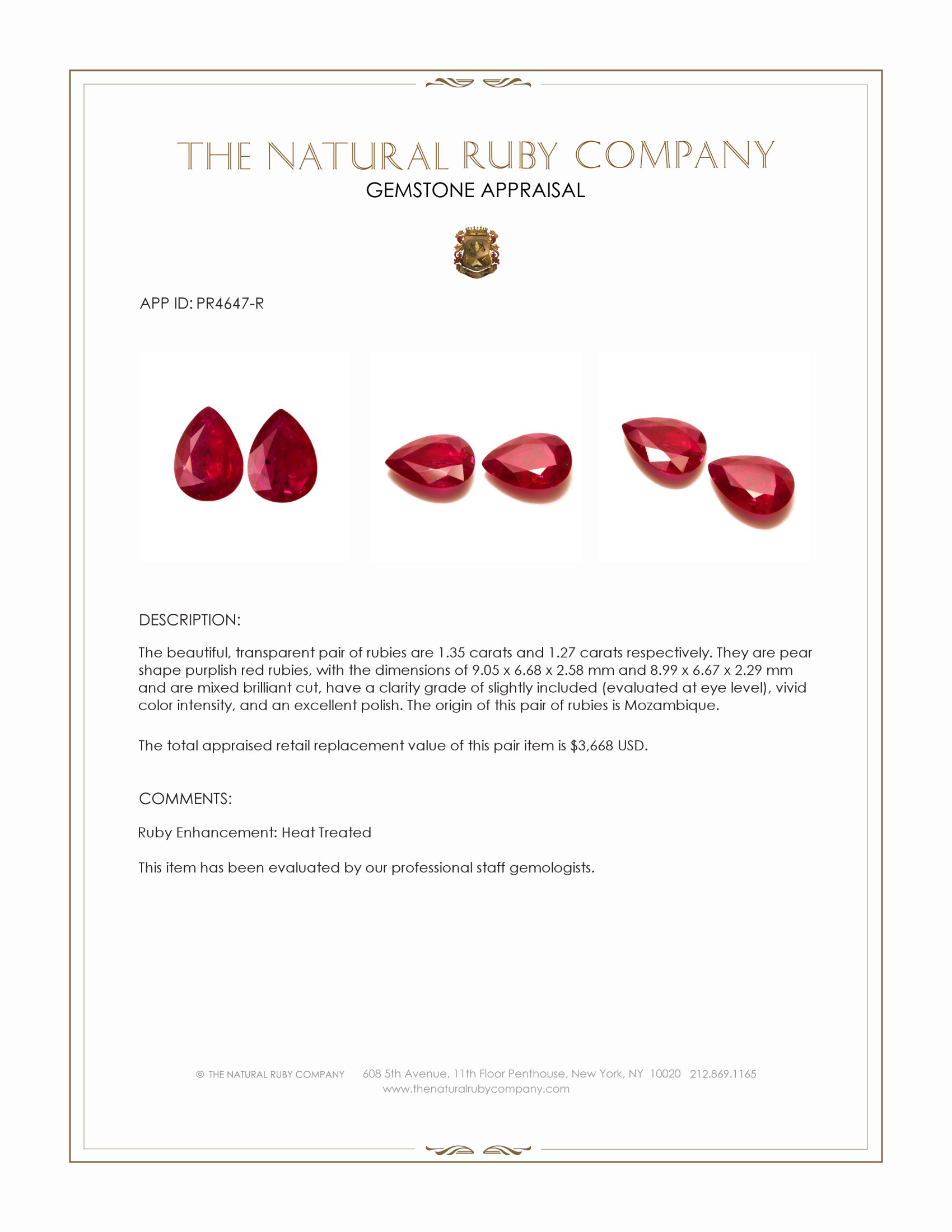 2.62 Ct.Tw. Purplish Red Ruby Pair from Mozambique