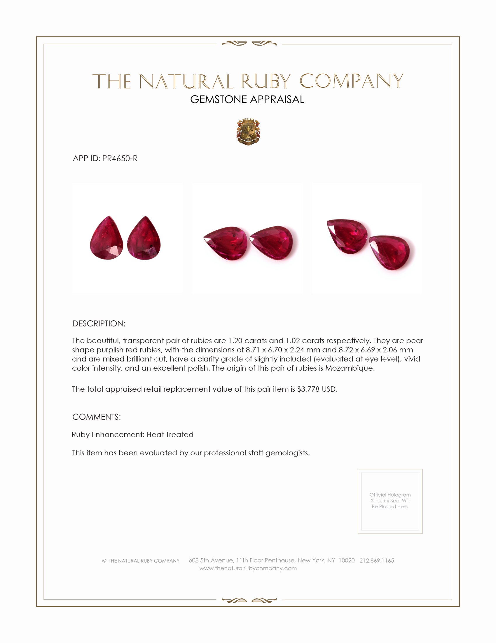 2.22 Ct.Tw. Ruby Pair from Mozambique