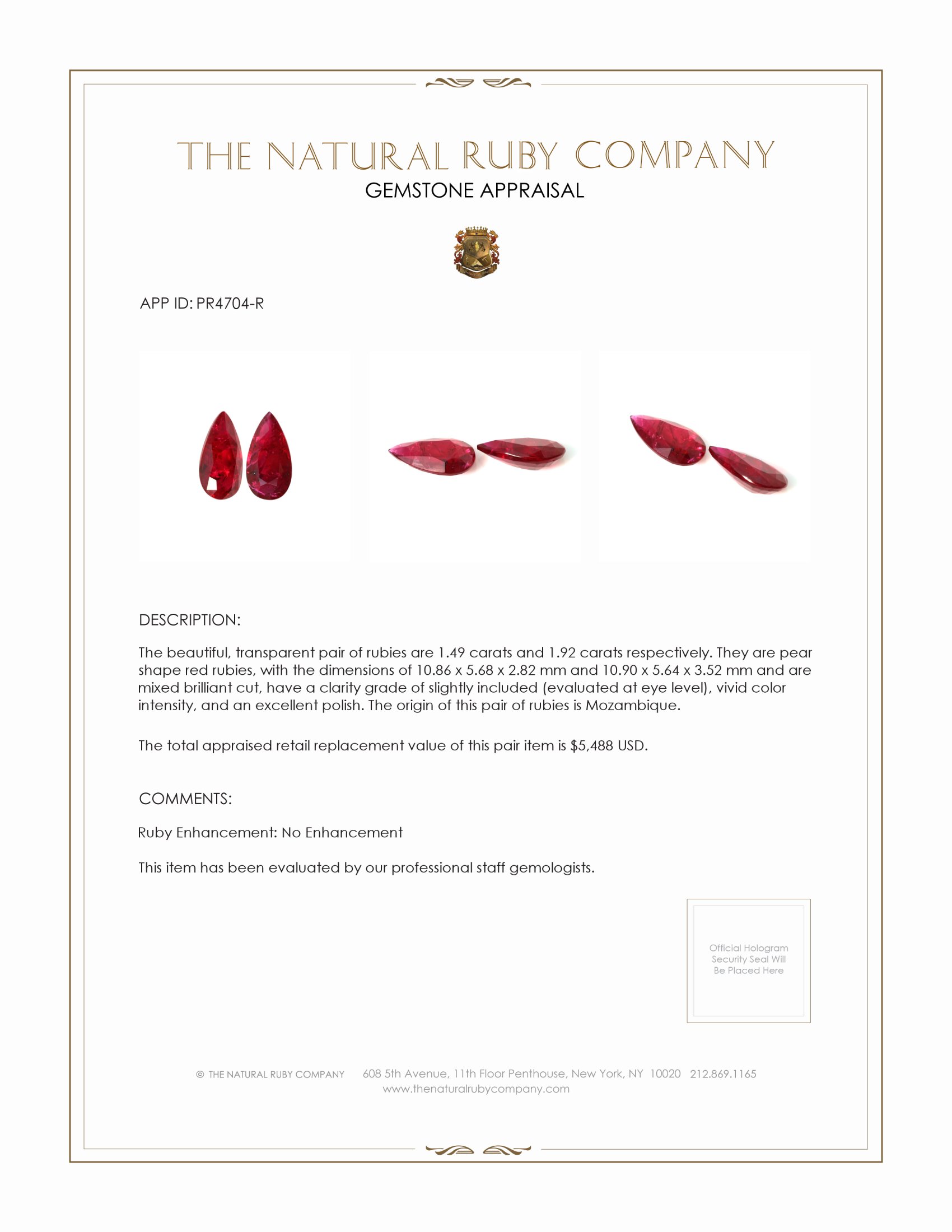 3.41 Ct.Tw. Ruby Pair from Mozambique