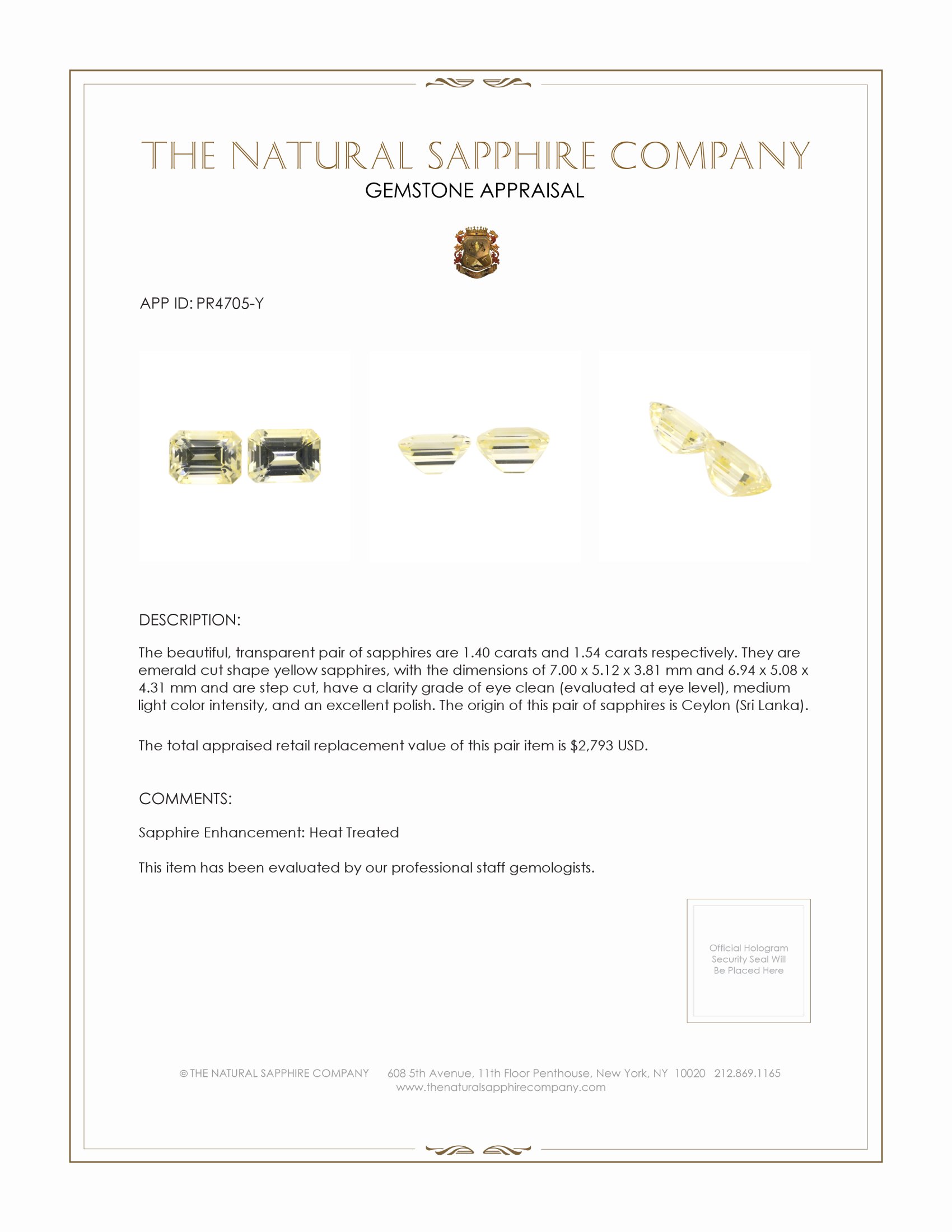 2.94 Ct.Tw. Yellow Sapphire Pair from Ceylon (Sri Lanka)