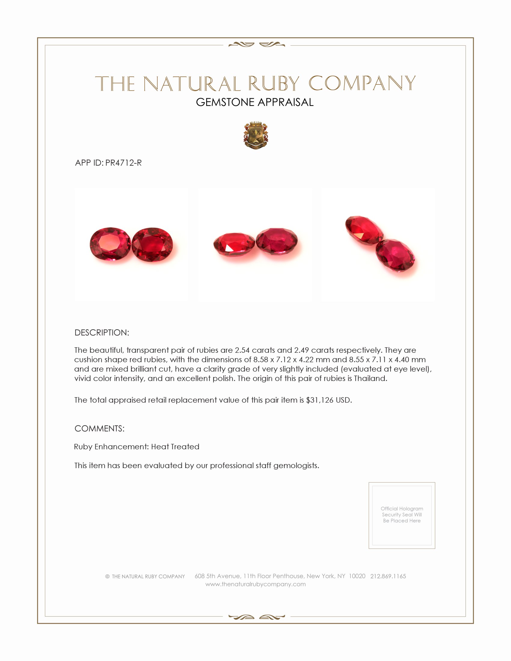 5.03 Ct.Tw. Ruby Pair from Thailand