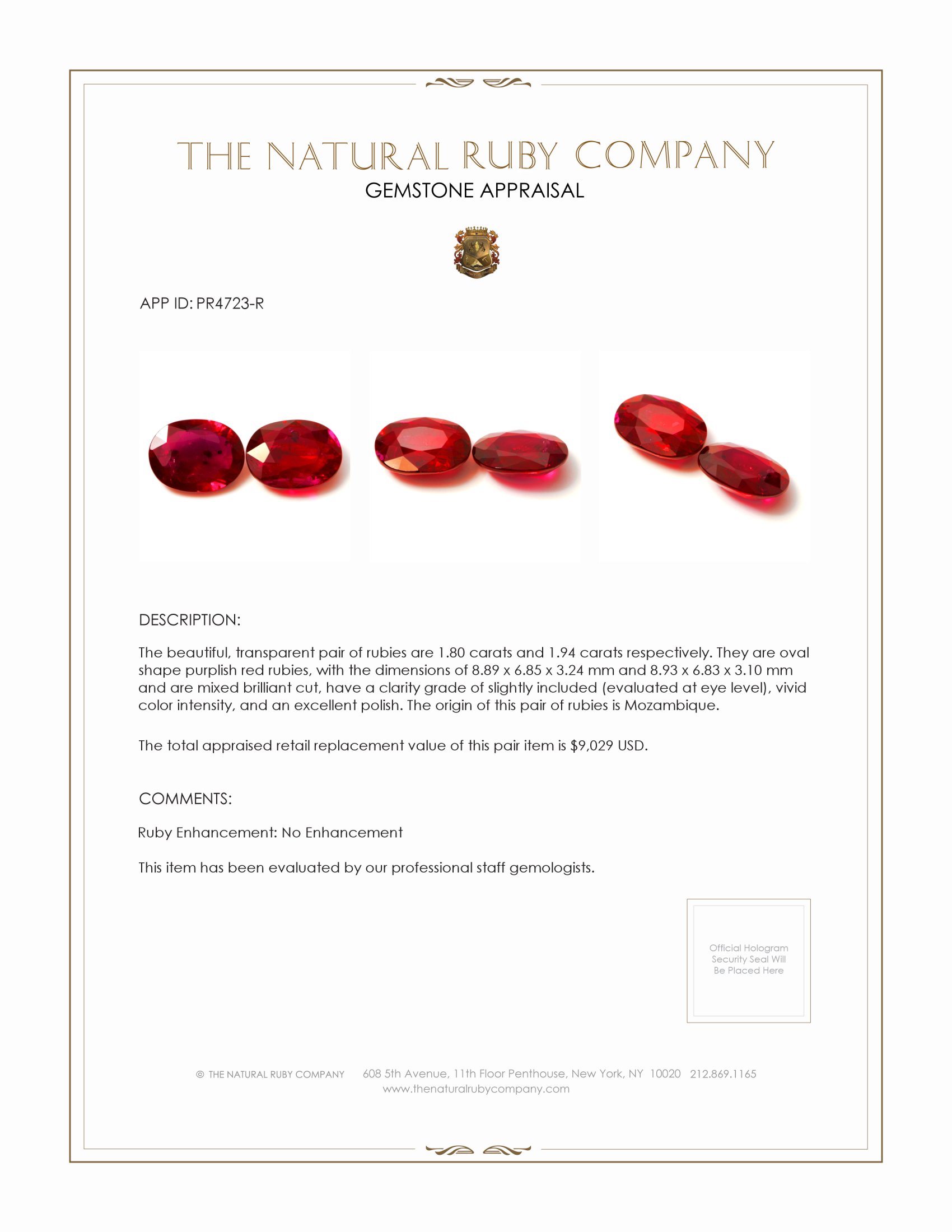 3.74 Ct.Tw. Ruby Pair from Mozambique