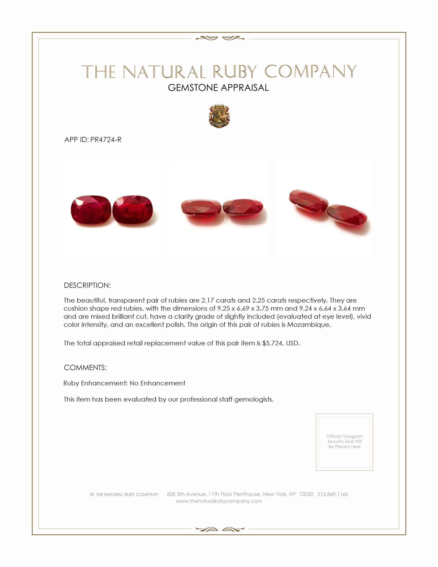 4.42 Ct.Tw. Ruby Pair from Mozambique